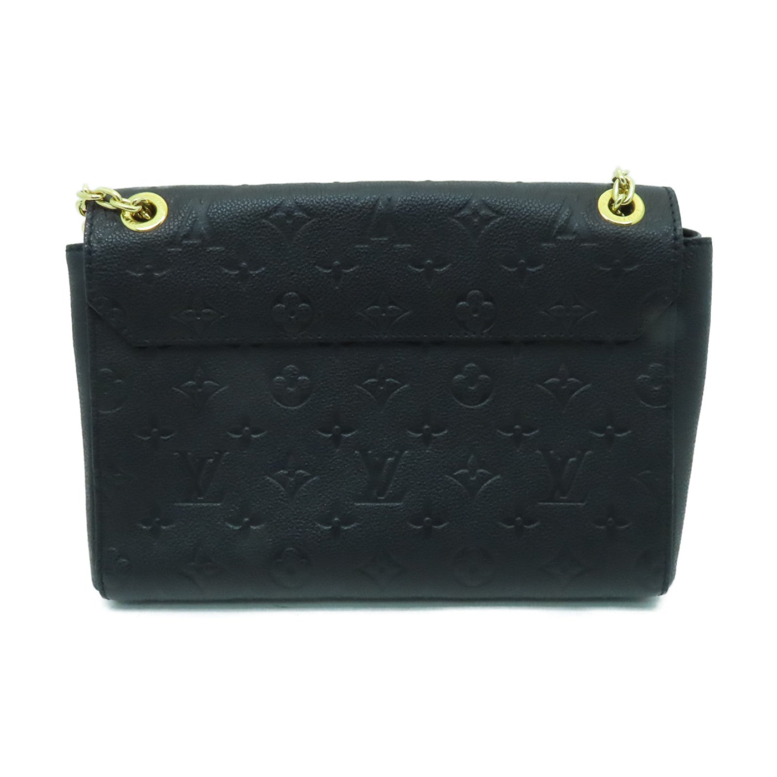 LOUIS VUITTON Monogram Empreinte Vavin PM金扣鏈帶肩背袋深藍色