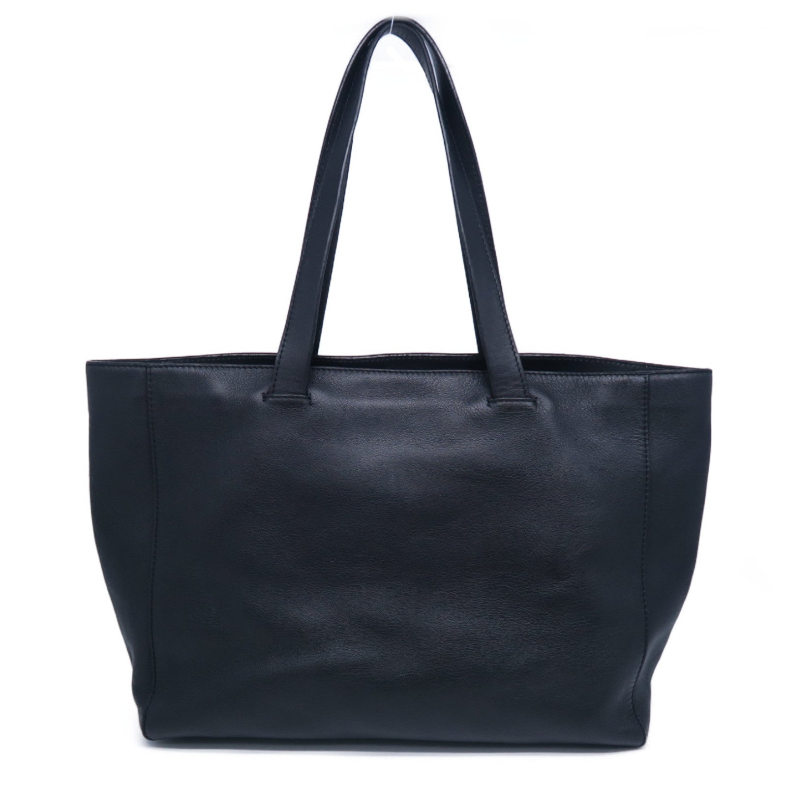 LOEWE 牛皮皮革Tote Bag銀扣肩背袋黑色