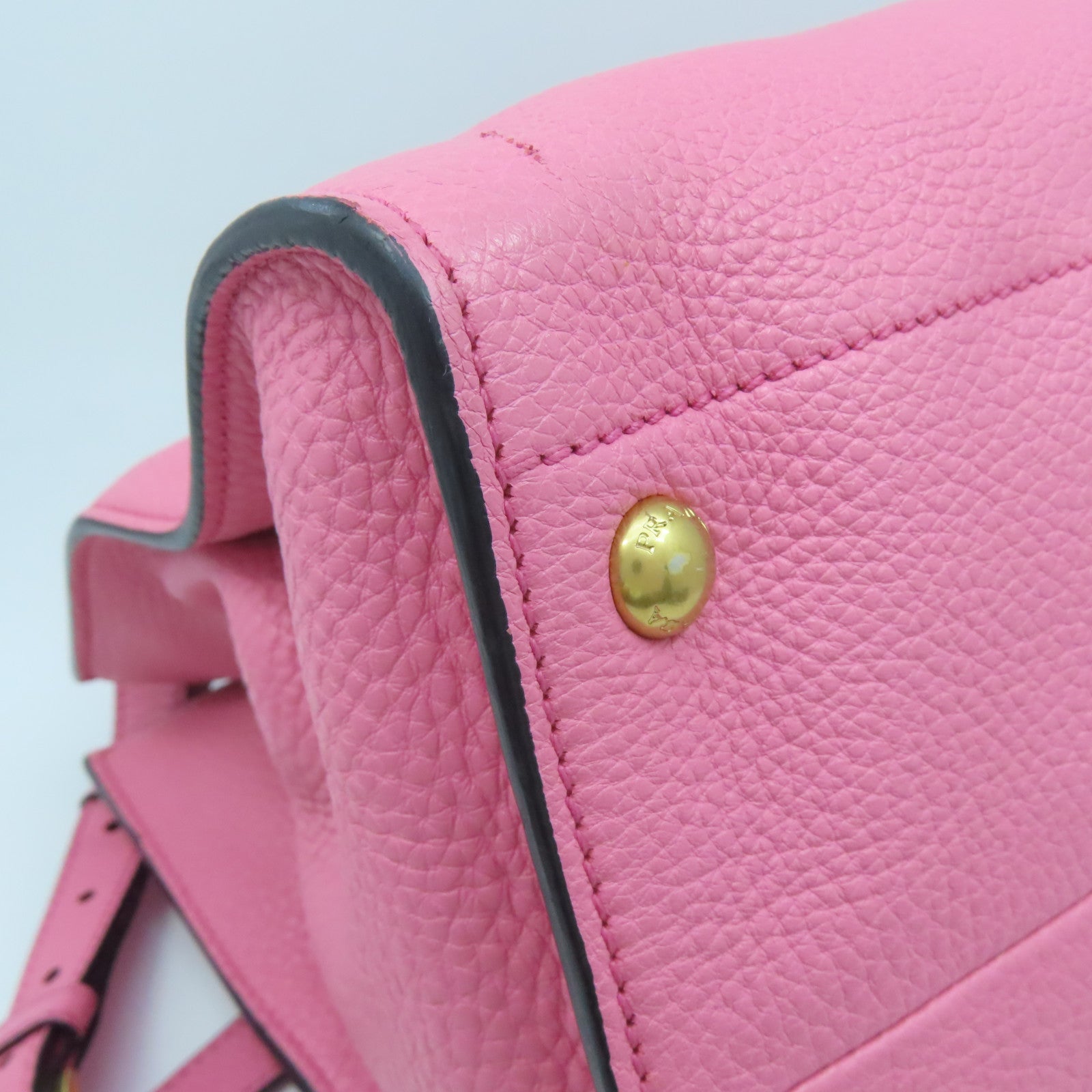 PRADA cowhide leather 2 Way Shoulder gold buckle handle shoulder bag pink