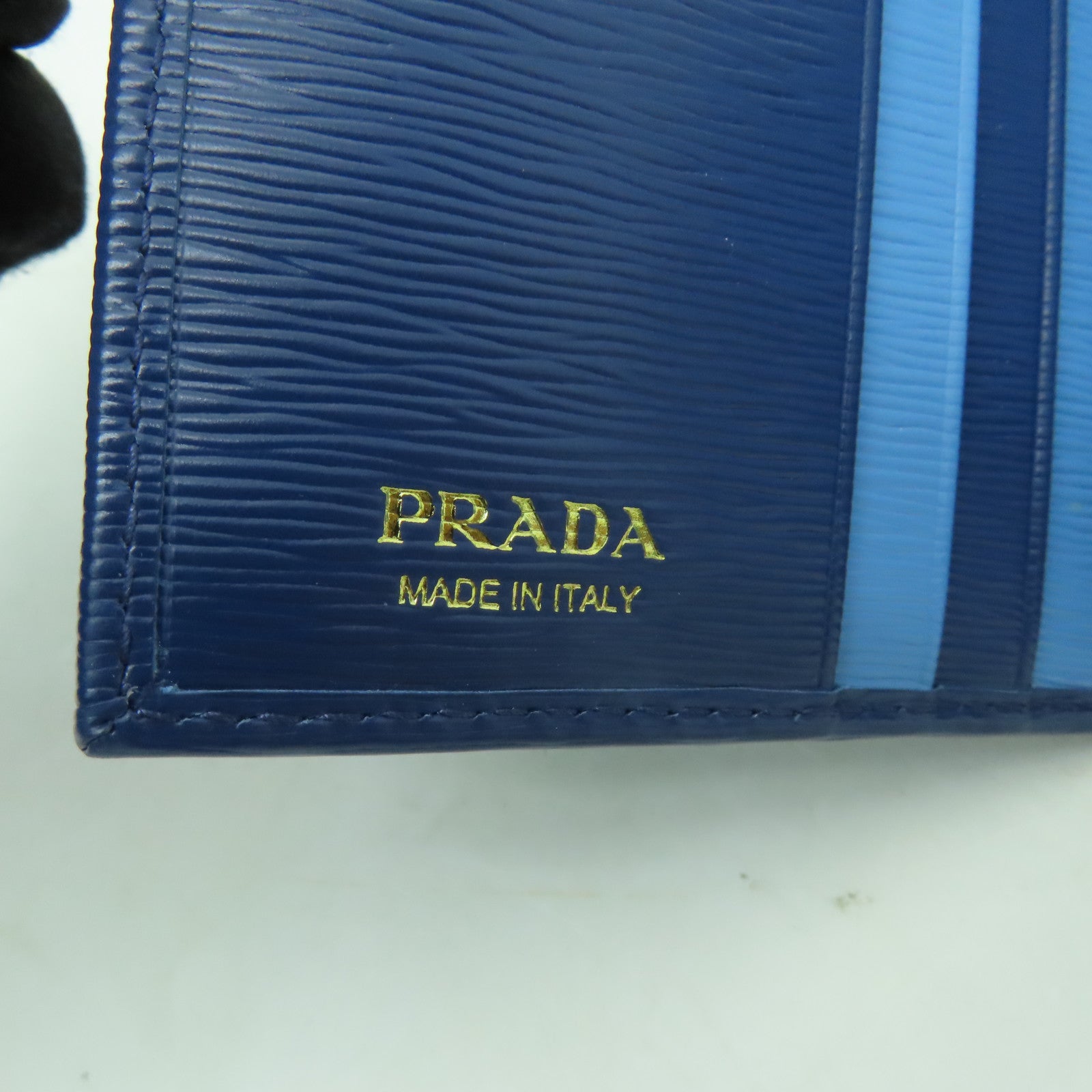 PRADA 牛皮皮革Wallet金扣錢包藍色