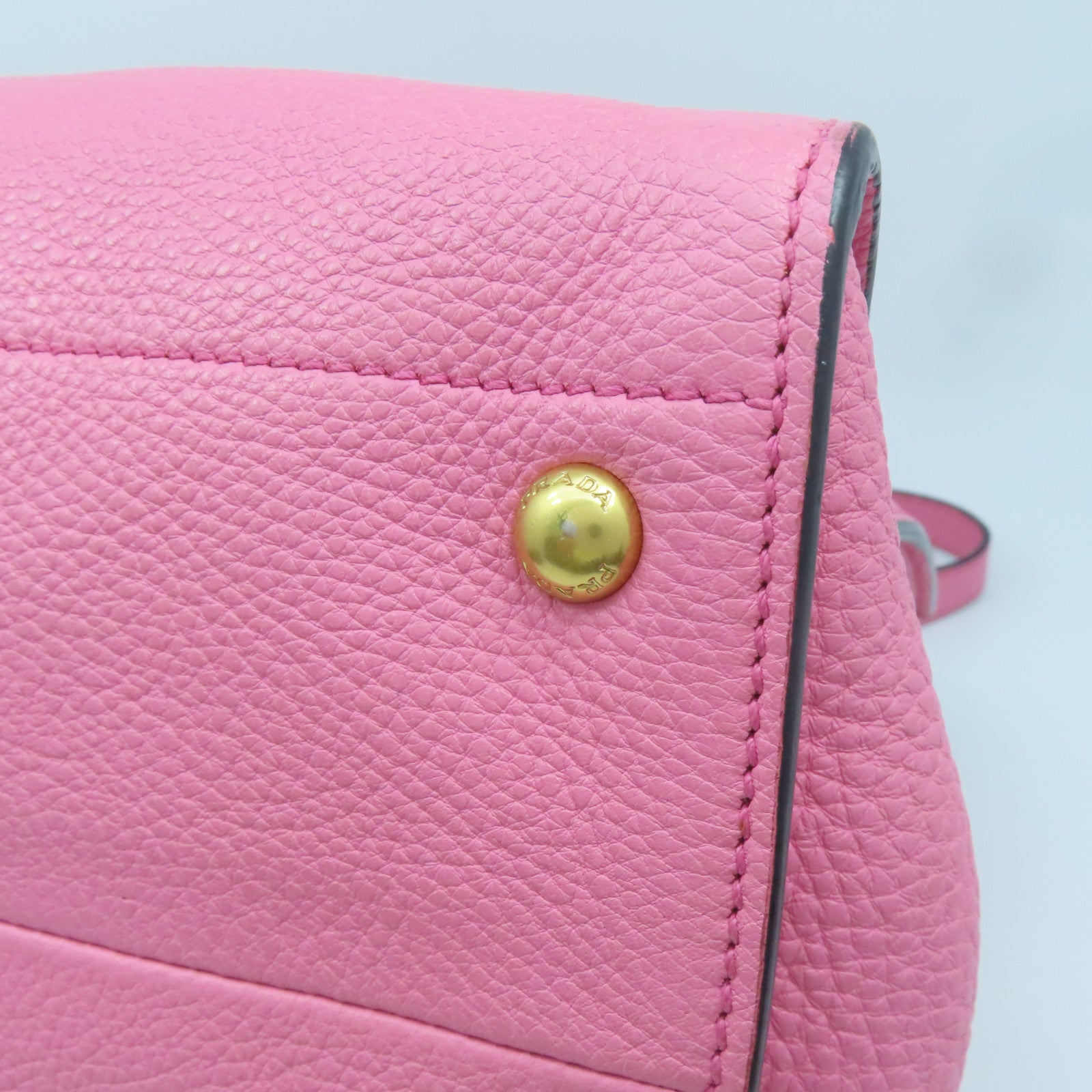 PRADA cowhide leather 2 Way Shoulder gold buckle handle shoulder bag pink