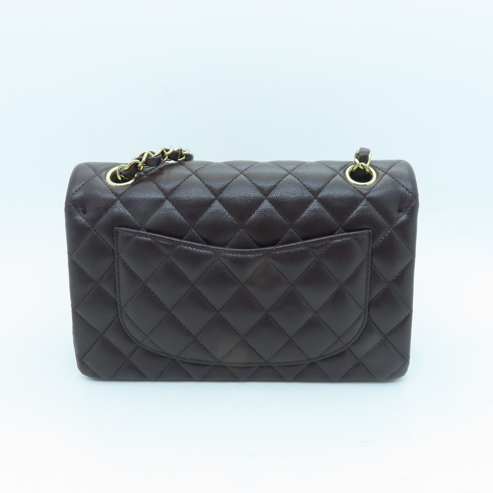 CHANEL Rhombus Caviar Leather Classic 23 cm Gold Buckle Handle Chain Strap Shoulder Bag Brown