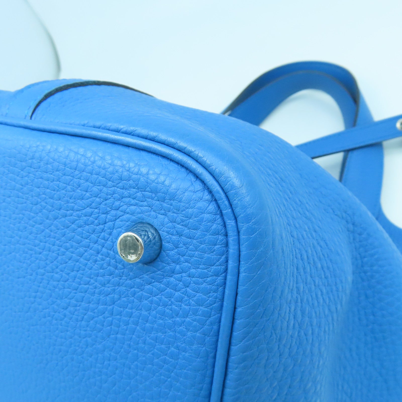 HERMES Clemence皮革Picotin MM銀扣手挽袋Bleu Zanzibar坦桑尼亞藍色