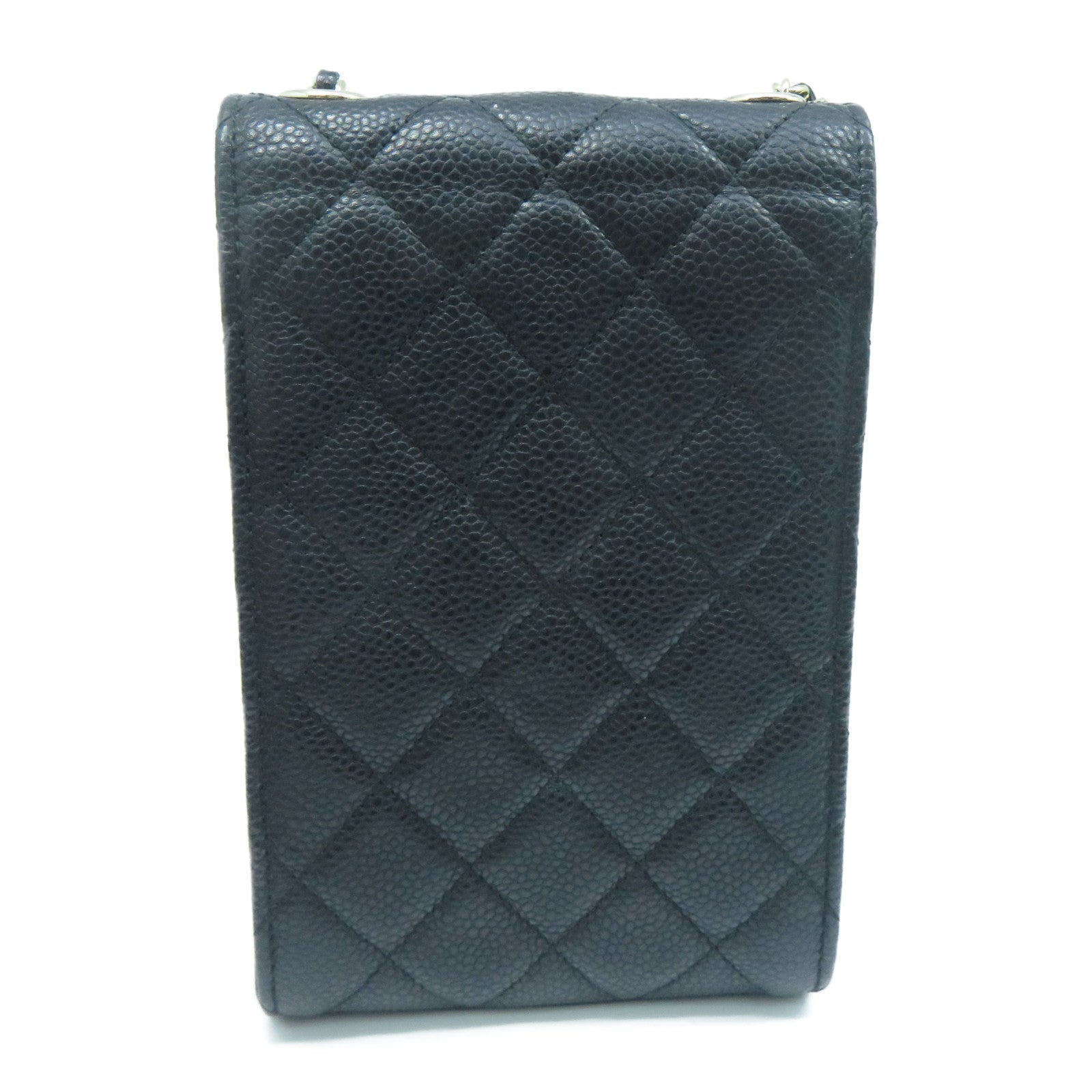 CHANEL 菱格Caviar皮革Chain Shoulder金扣鏈帶肩背袋黑色