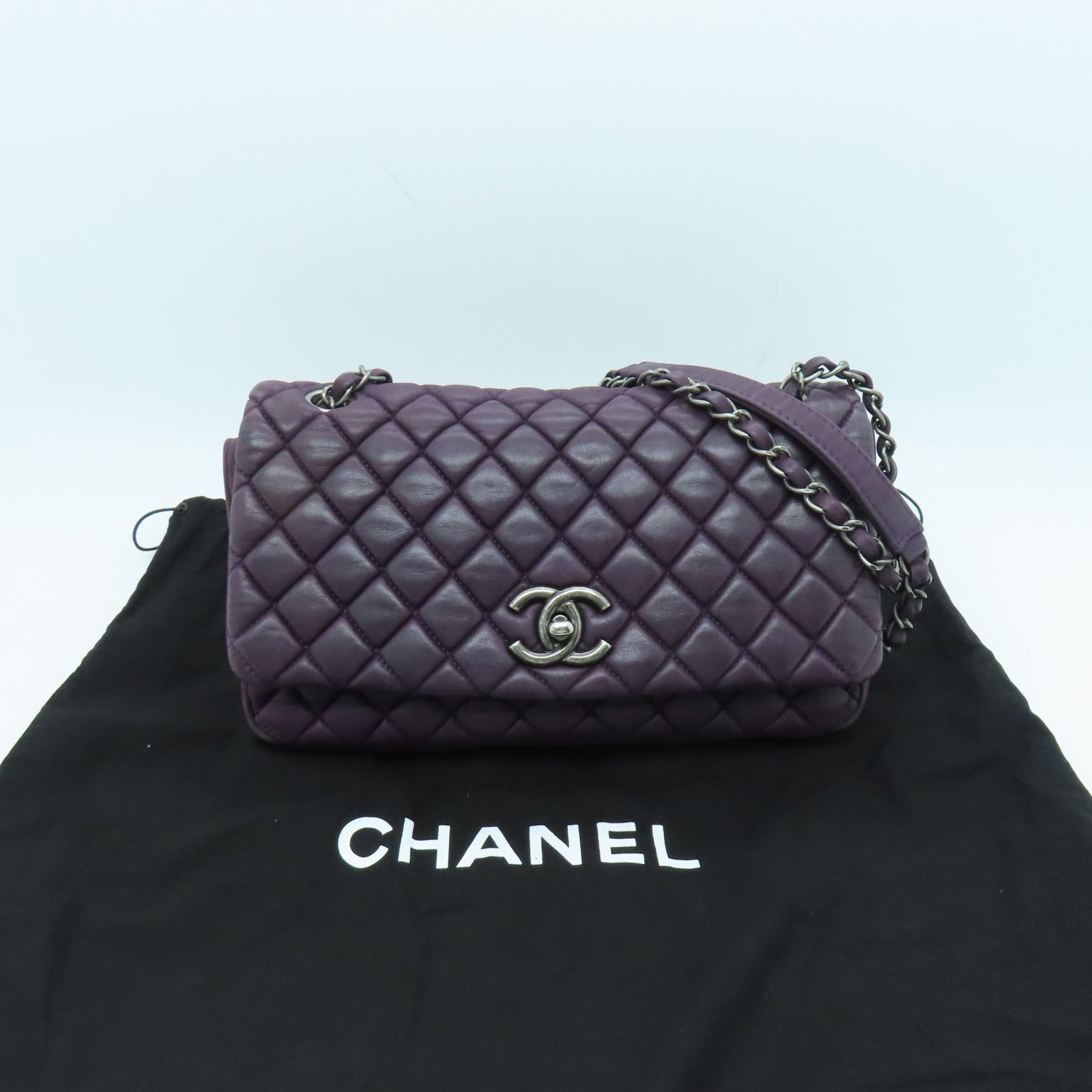 CHANEL 【激減優惠】菱格羊皮皮革Chain Shoulder銀扣鏈帶肩背袋紫色
