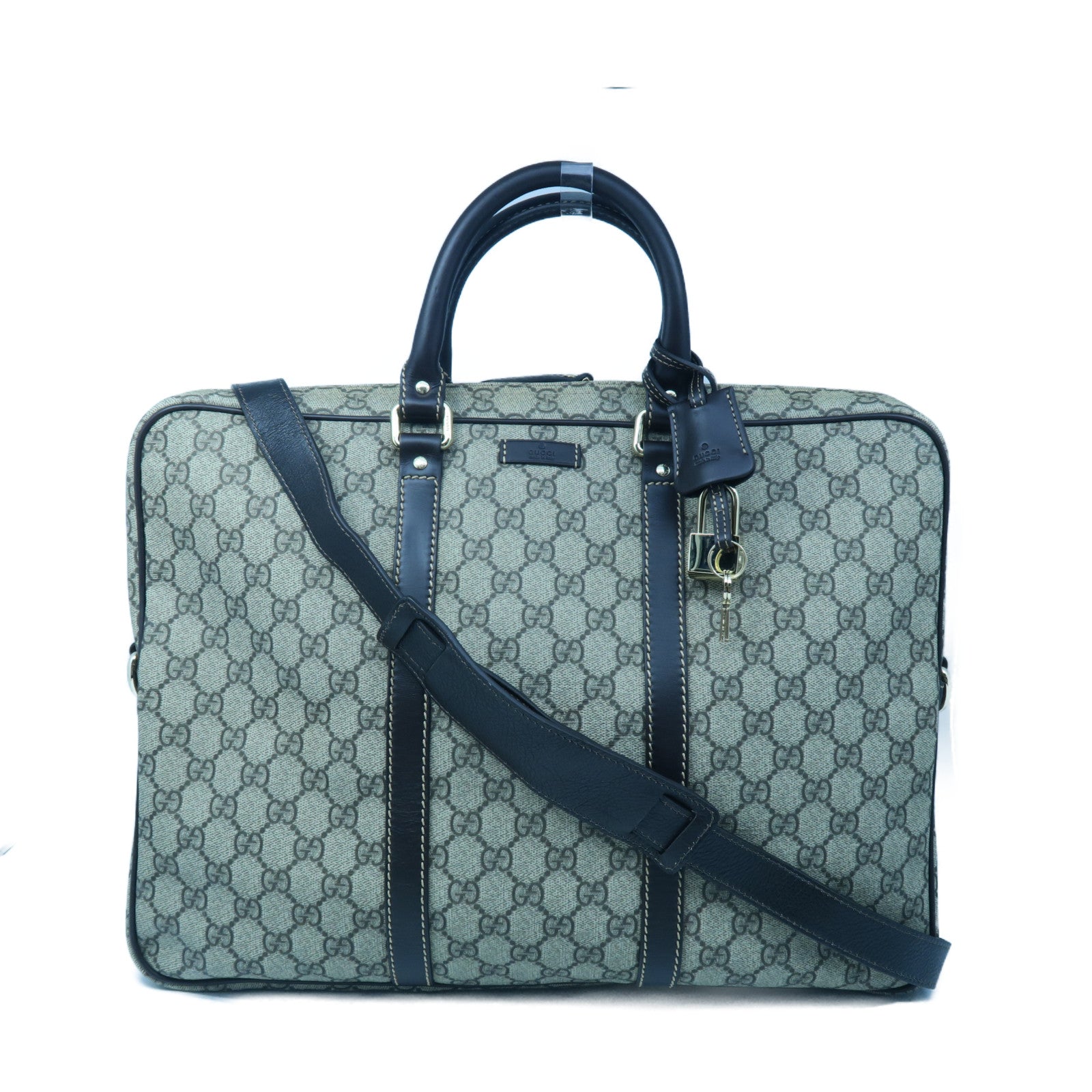 GUCCI 塗層帆布2 Way Shoulder金扣手挽肩背兩用袋啡色