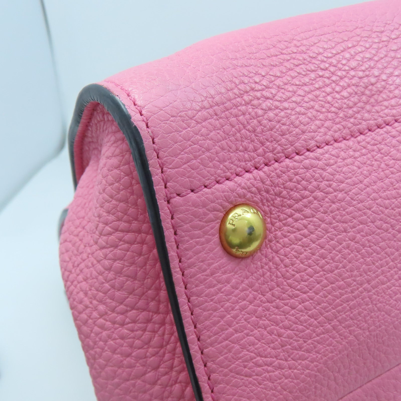 PRADA cowhide leather 2 Way Shoulder gold buckle handle shoulder bag pink