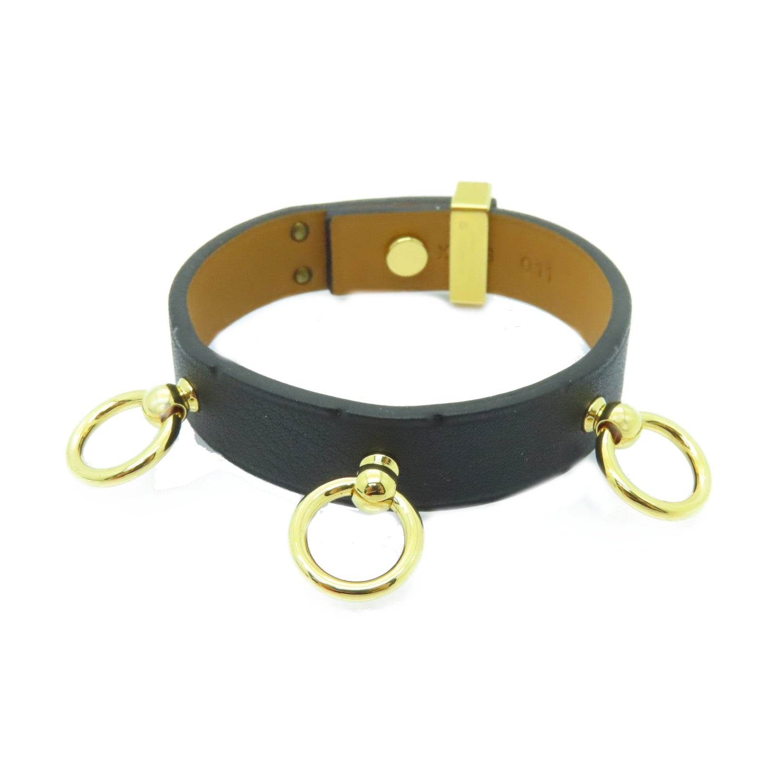 HERMES Swift皮革MINI DOG ANNEAUX金扣手鐲黑色