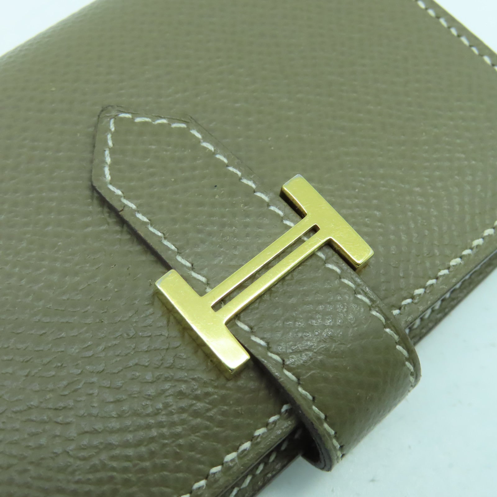 HERMES Epsom皮革Bearn Card Case金扣卡片套Etoupe大象灰色