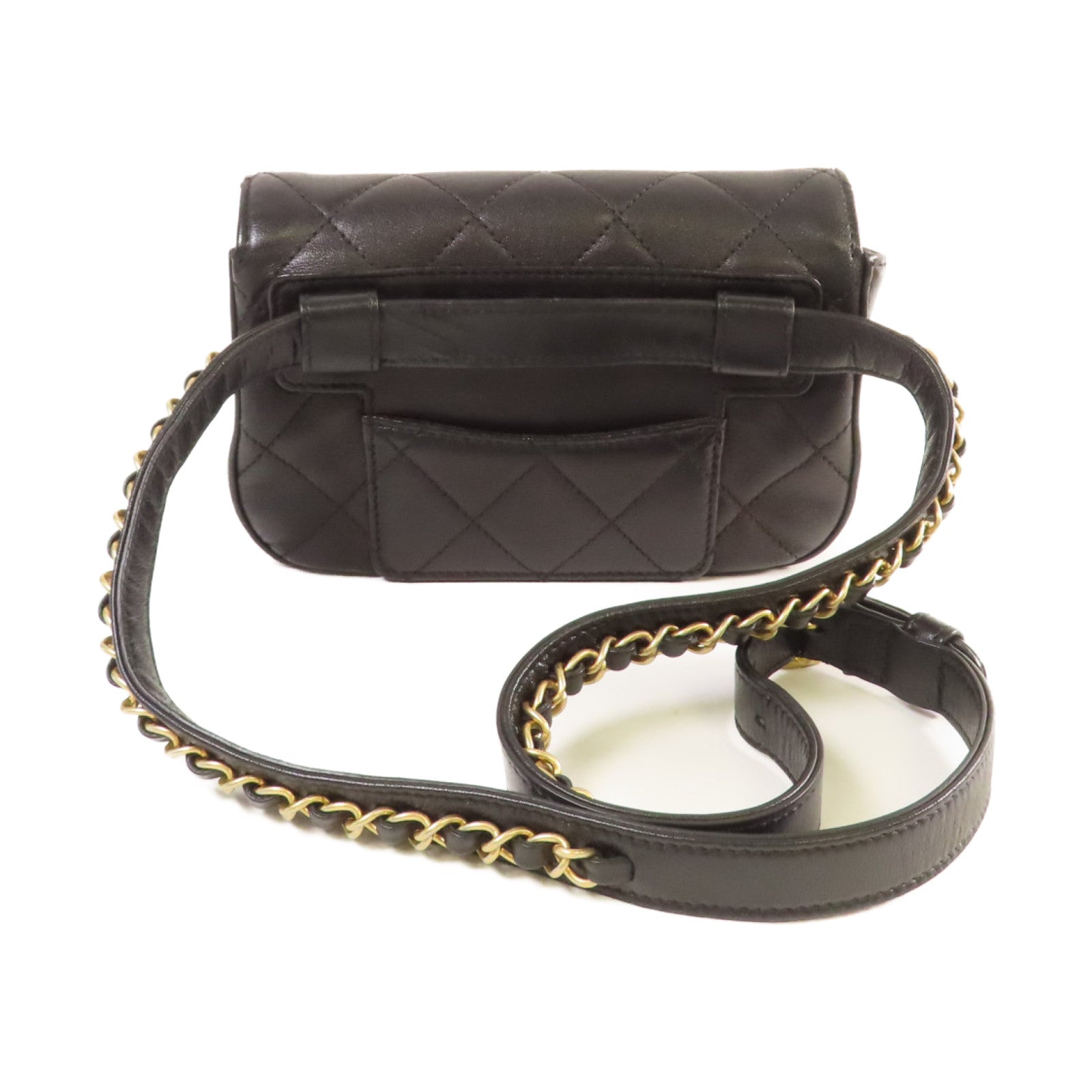 CHANEL 菱格牛皮皮革Waist Bag金扣腰包黑色