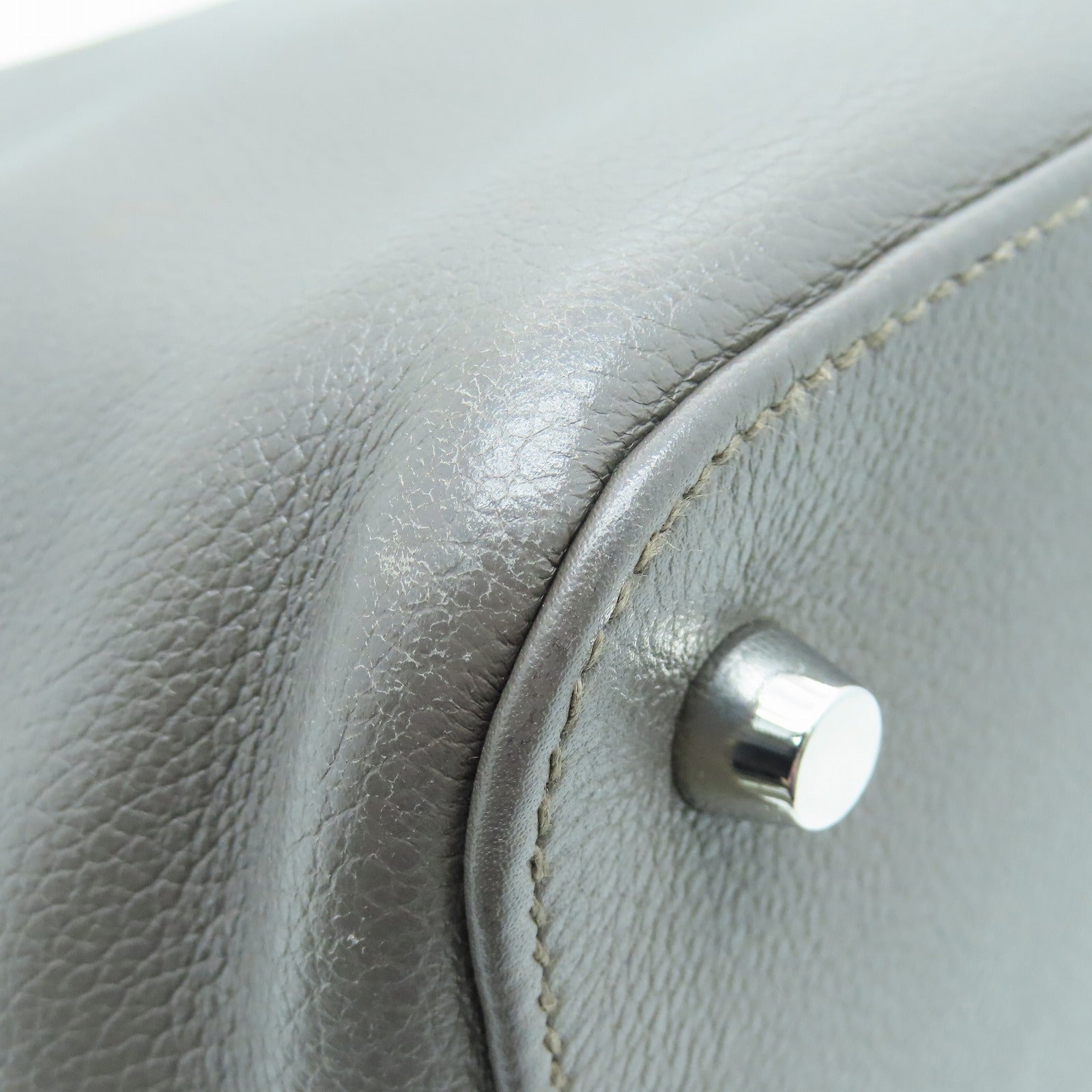 HERMES Evercolor Leather Toolbox 26 Silver Buckle Handle Shoulder Backpack Tin Gray