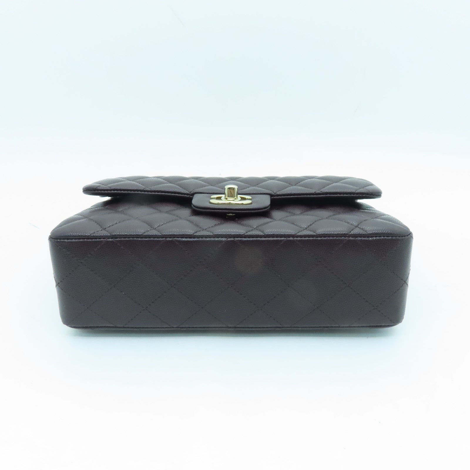 CHANEL Rhombus Caviar Leather Classic 23 cm Gold Buckle Handle Chain Strap Shoulder Bag Brown