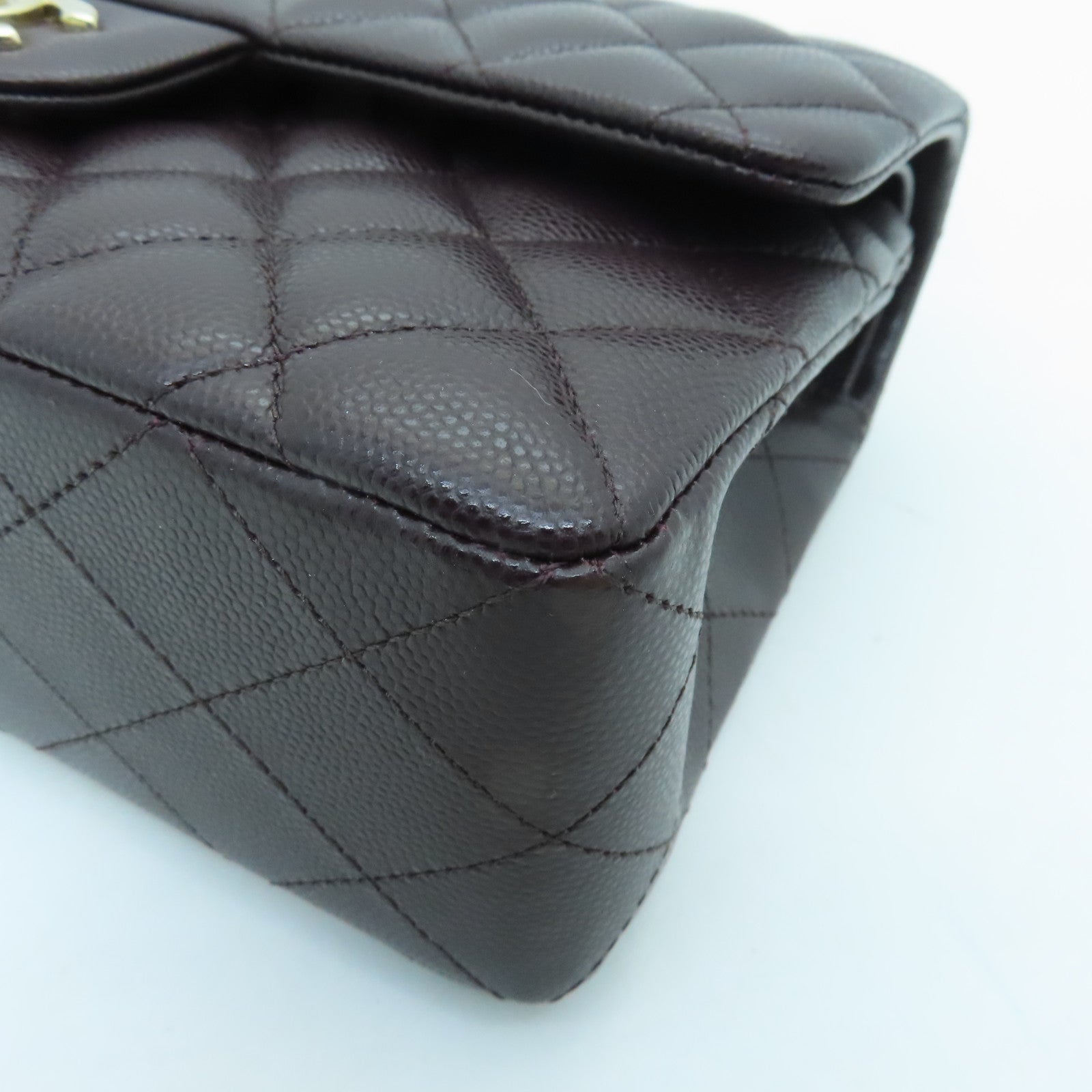 CHANEL Rhombus Caviar Leather Classic 23 cm Gold Buckle Handle Chain Strap Shoulder Bag Brown