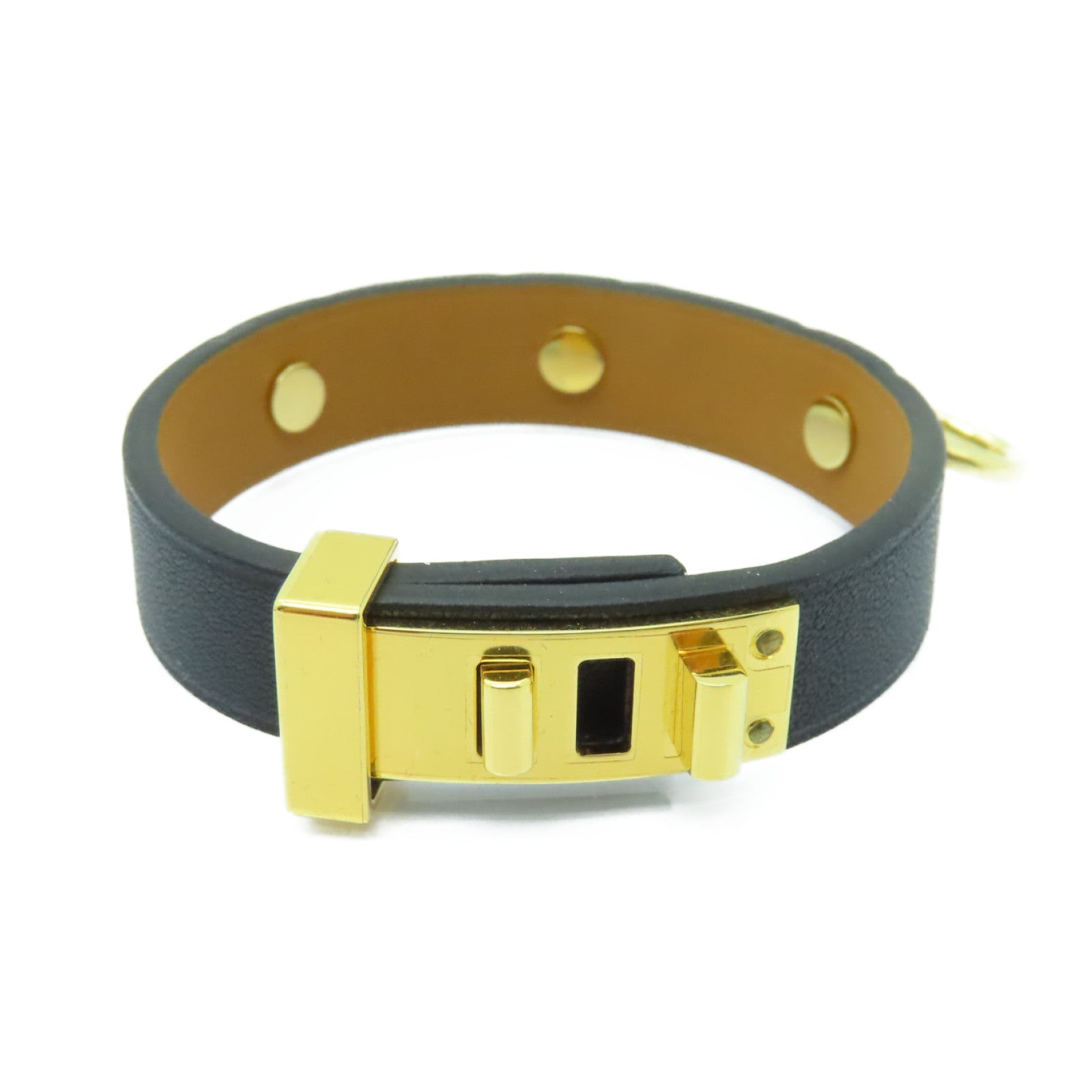 HERMES Swift皮革MINI DOG ANNEAUX金扣手鐲黑色