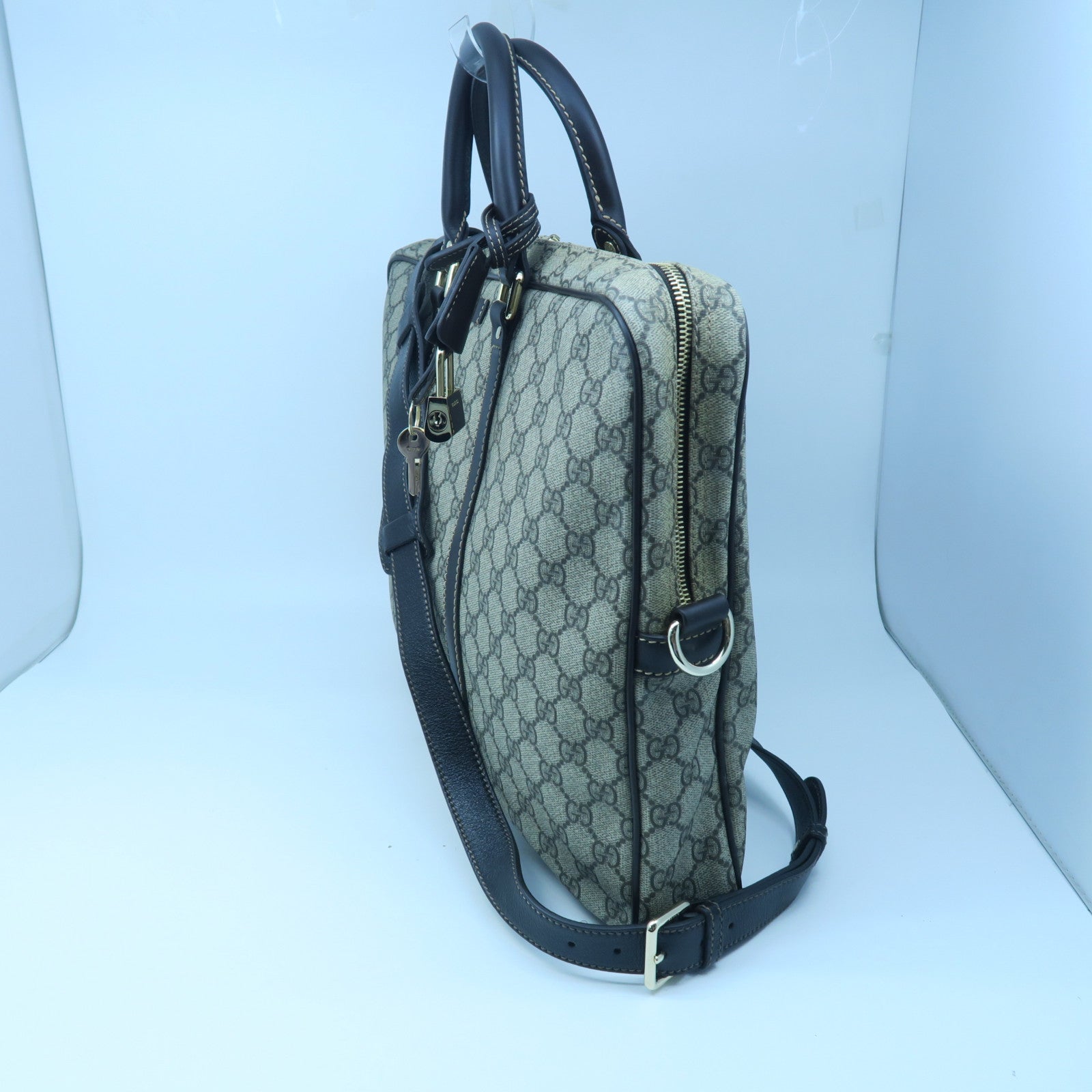 GUCCI 塗層帆布2 Way Shoulder金扣手挽肩背兩用袋啡色