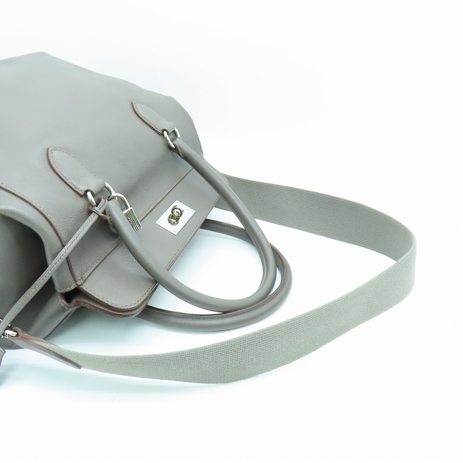 HERMES Evercolor Leather Toolbox 26 Silver Buckle Handle Shoulder Backpack Tin Gray