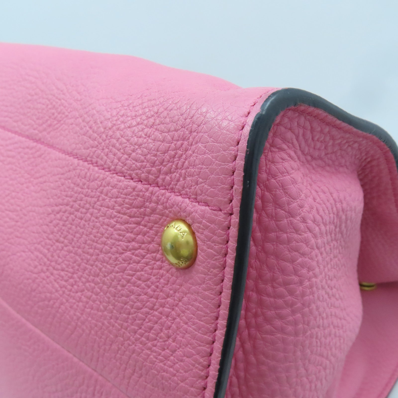 PRADA cowhide leather 2 Way Shoulder gold buckle handle shoulder bag pink