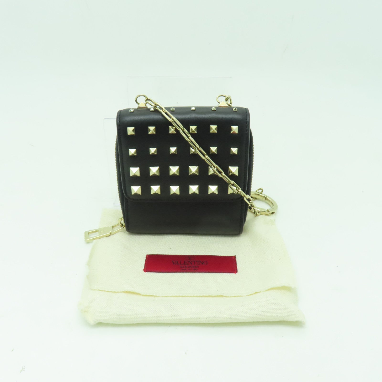 Valentino 【激減優惠】牛皮皮革Coin Case金扣零錢包黒色