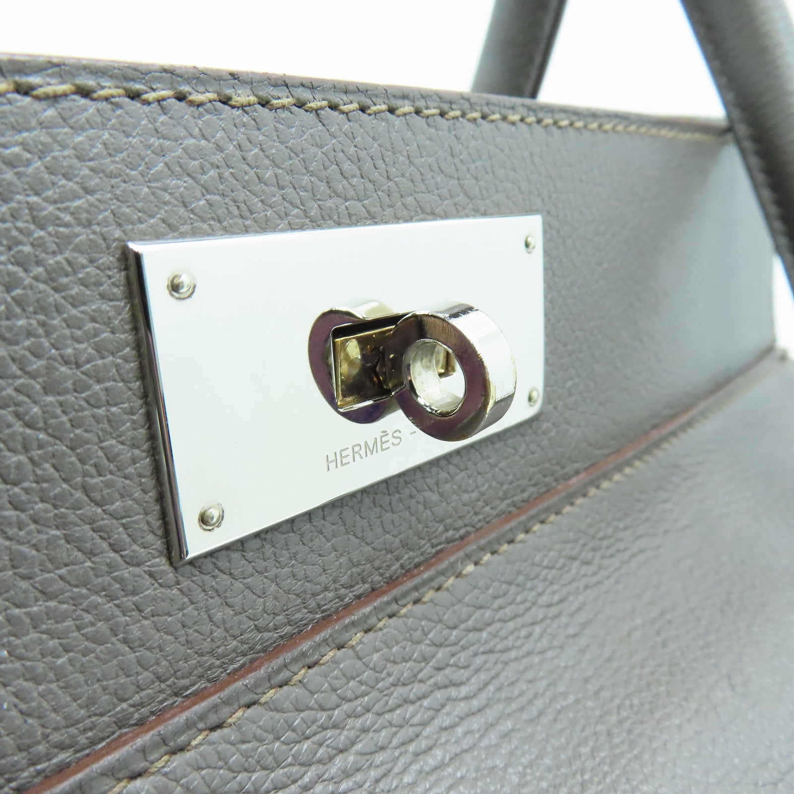 HERMES Evercolor Leather Toolbox 26 Silver Buckle Handle Shoulder Backpack Tin Gray