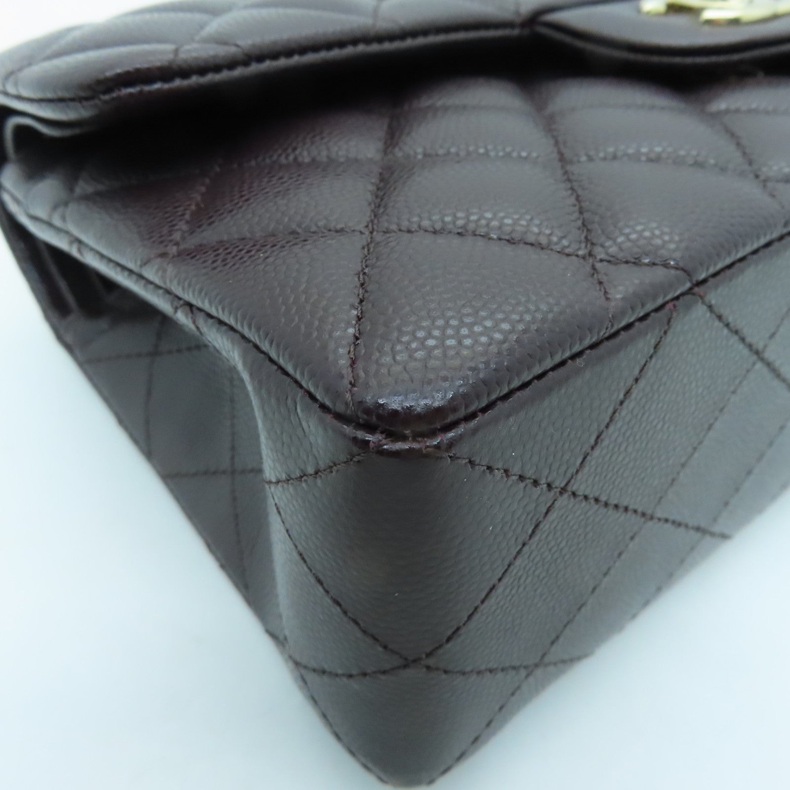 CHANEL Rhombus Caviar Leather Classic 23 cm Gold Buckle Handle Chain Strap Shoulder Bag Brown