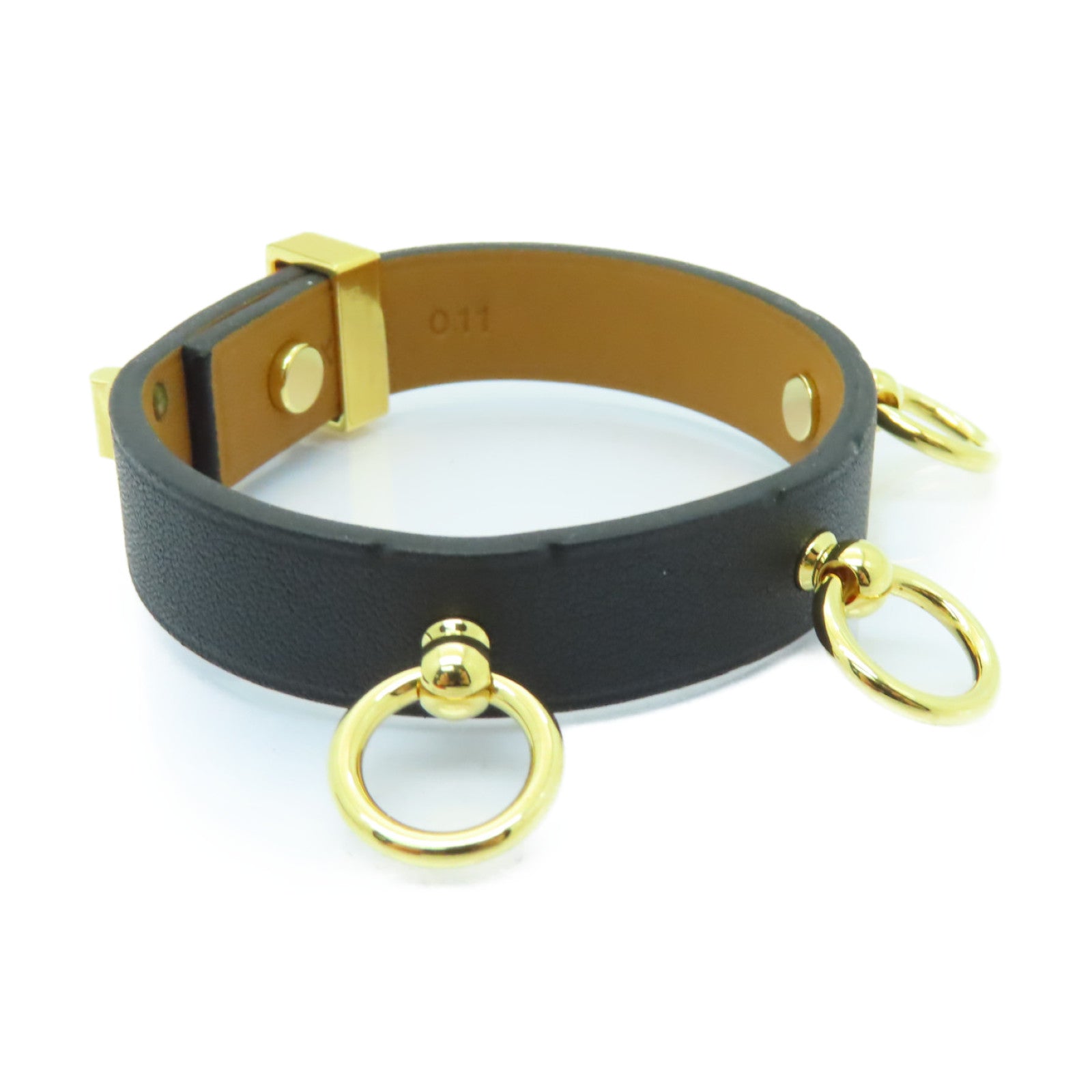 HERMES Swift皮革MINI DOG ANNEAUX金扣手鐲黑色