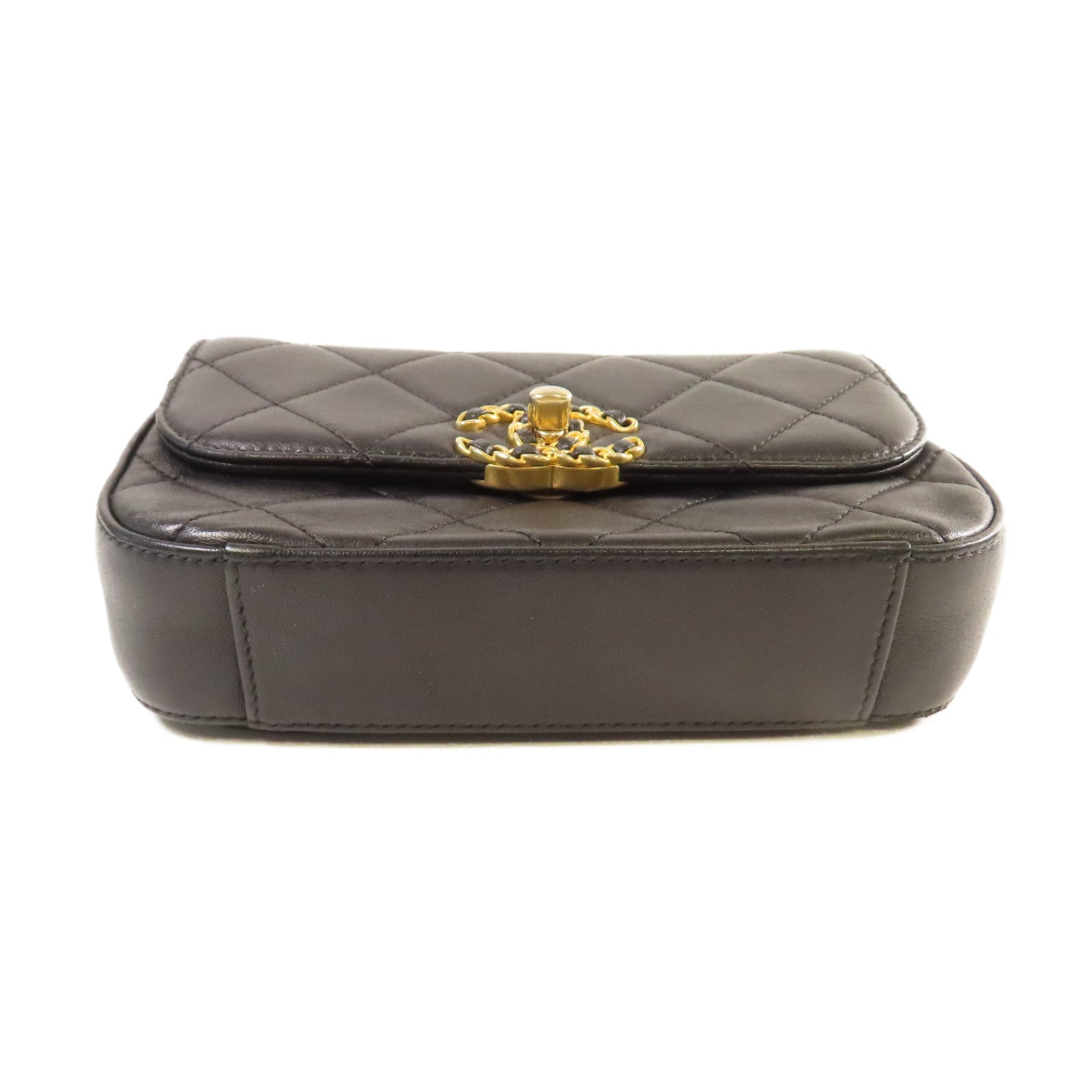 CHANEL 菱格牛皮皮革Waist Bag金扣腰包黑色