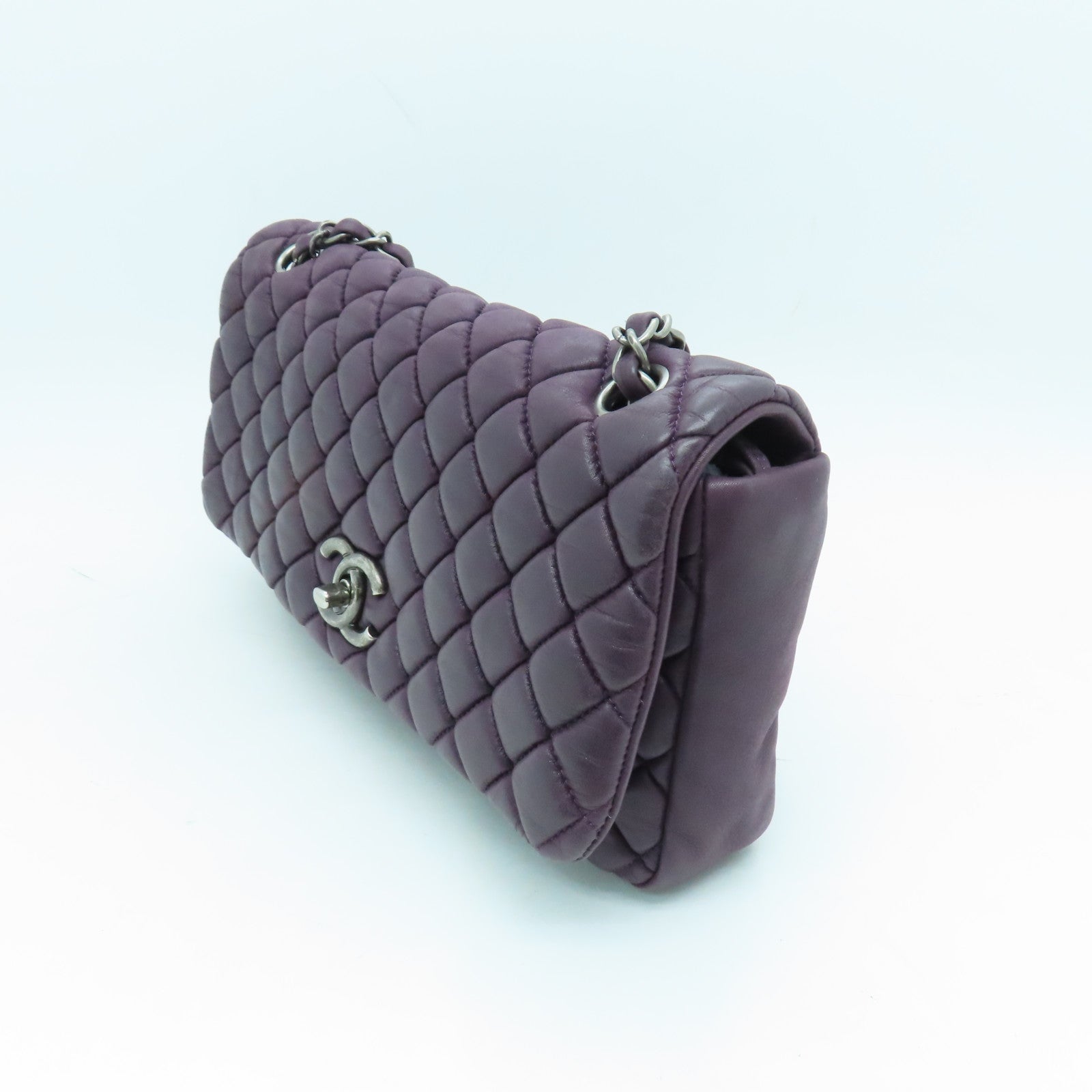 CHANEL 【激減優惠】菱格羊皮皮革Chain Shoulder銀扣鏈帶肩背袋紫色