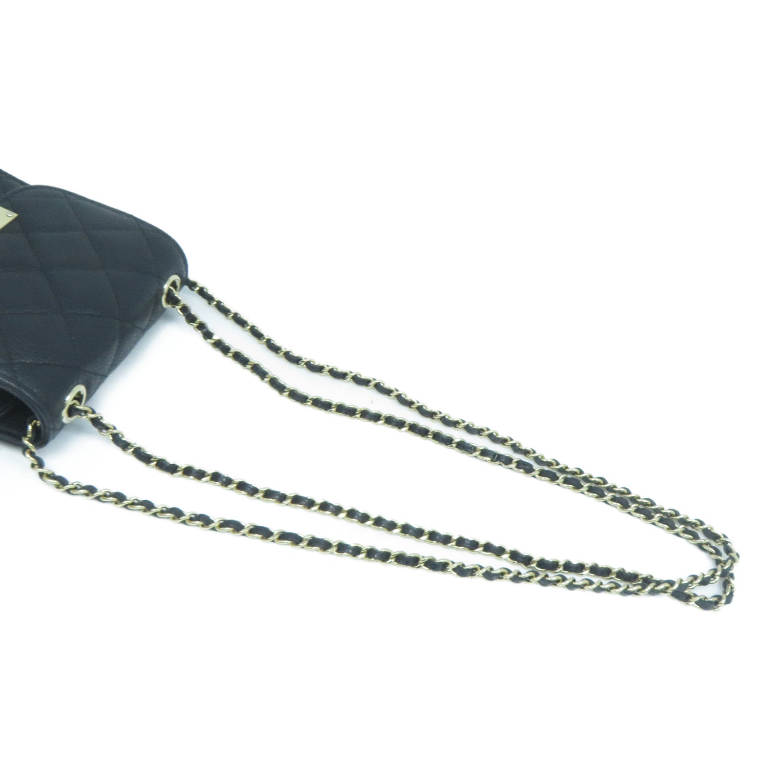 CHANEL 菱格Caviar皮革Chain Shoulder金扣鏈帶肩背袋黑色