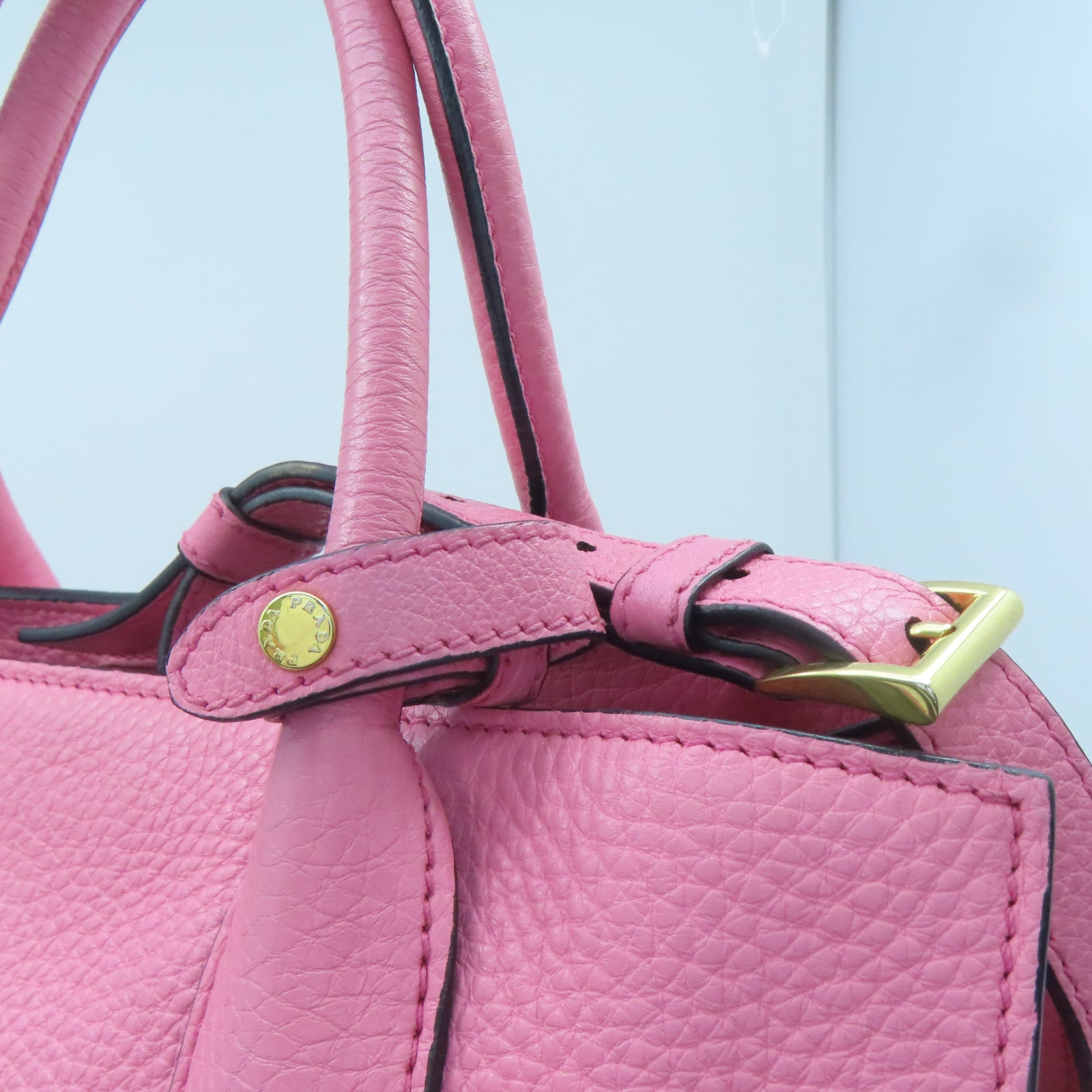 PRADA cowhide leather 2 Way Shoulder gold buckle handle shoulder bag pink