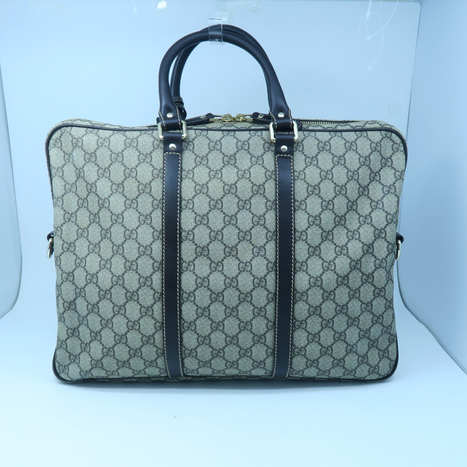 GUCCI 塗層帆布2 Way Shoulder金扣手挽肩背兩用袋啡色