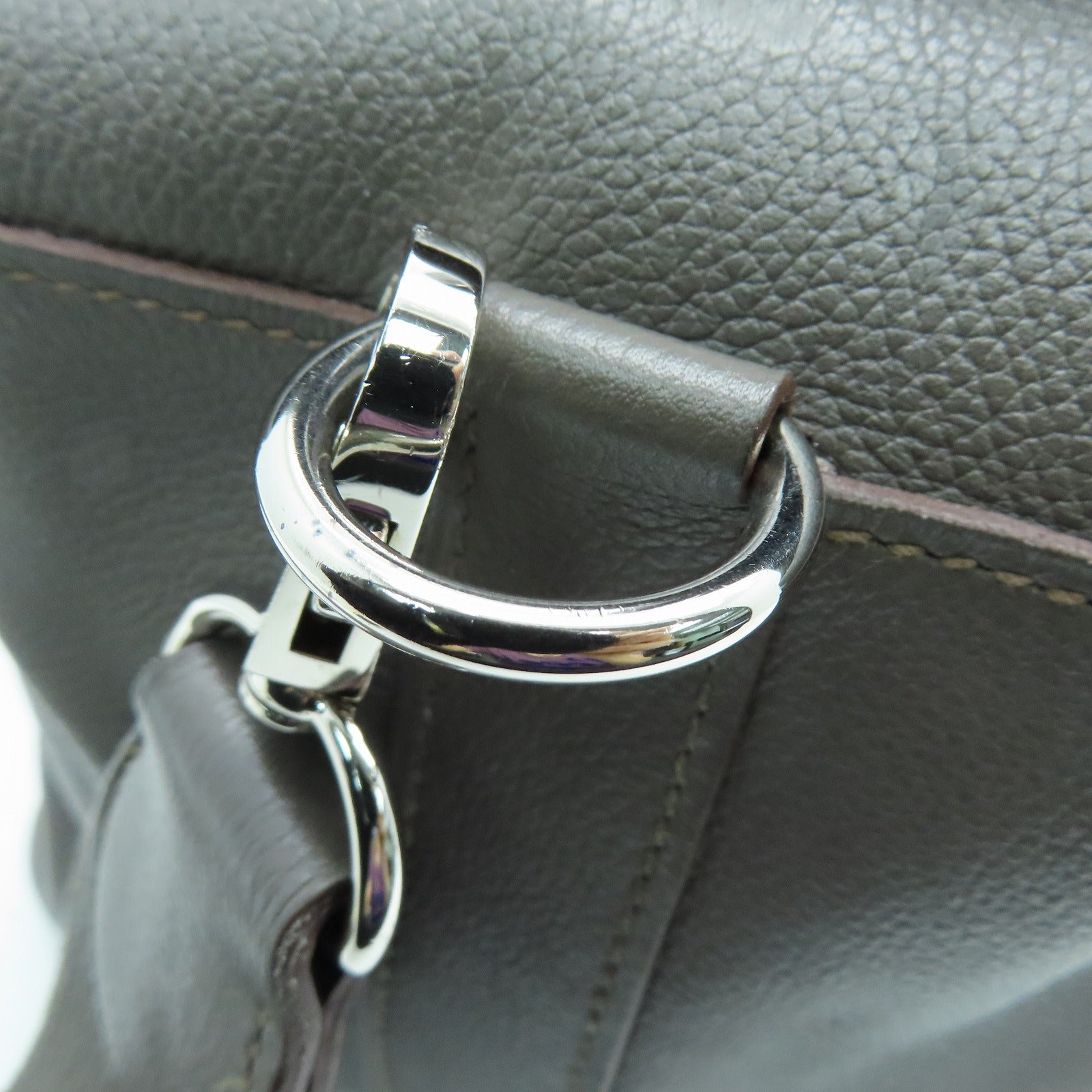 HERMES Evercolor Leather Toolbox 26 Silver Buckle Handle Shoulder Backpack Tin Gray