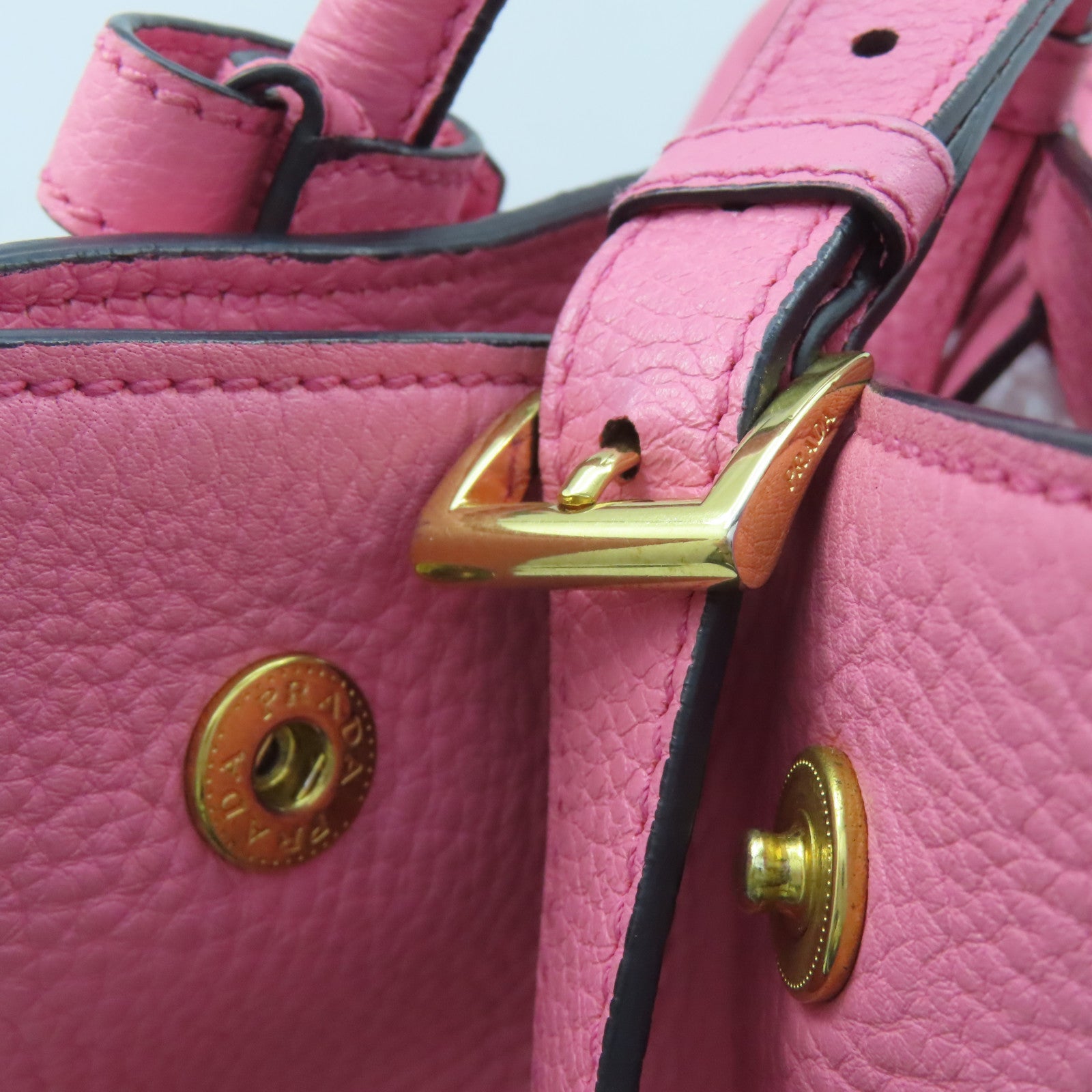 PRADA cowhide leather 2 Way Shoulder gold buckle handle shoulder bag pink