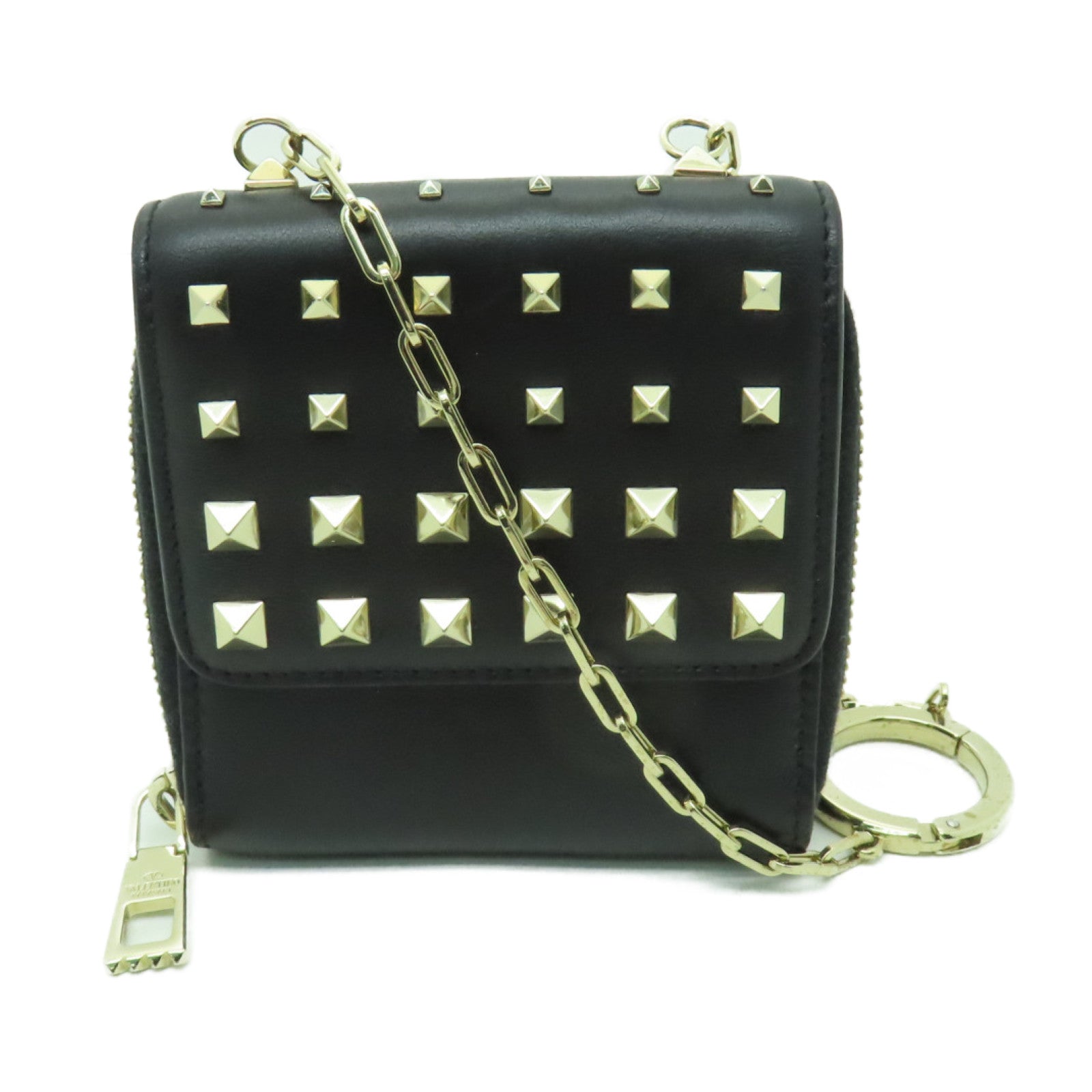 Valentino 【激減優惠】牛皮皮革Coin Case金扣零錢包黒色