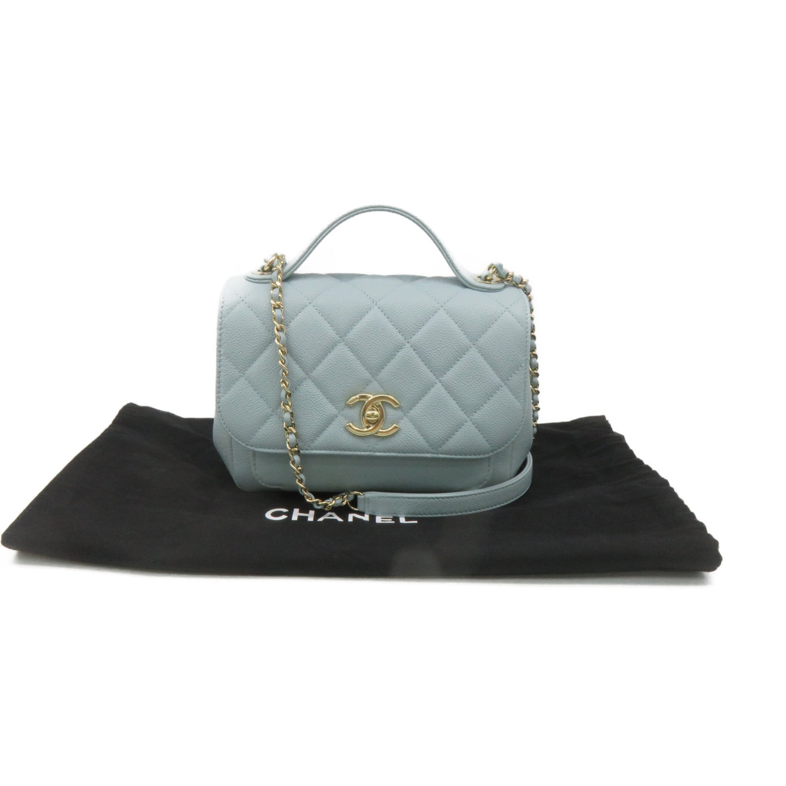 CHANEL 菱格Caviar皮革2Way Chain Shoulder Bag金扣链带肩背袋湖绿色