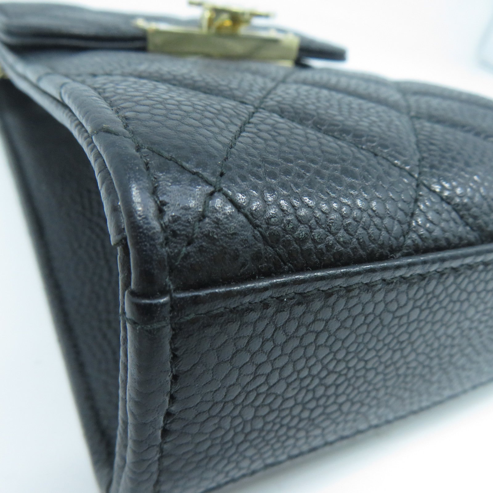 CHANEL 菱格Caviar皮革Chain Shoulder金扣鏈帶肩背袋黑色