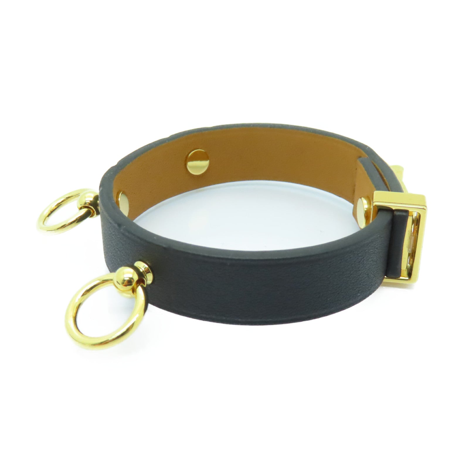 HERMES Swift皮革MINI DOG ANNEAUX金扣手鐲黑色