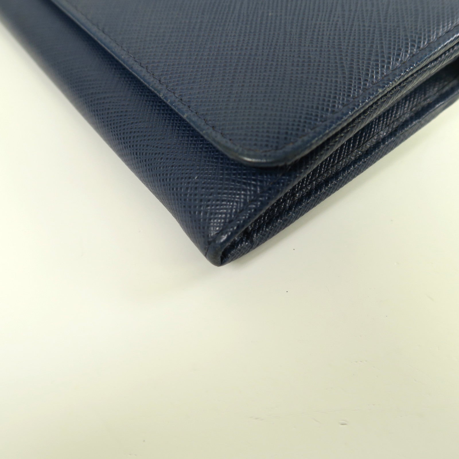 PRADA Saffiano皮革Long Wallet金扣長錢包藍色