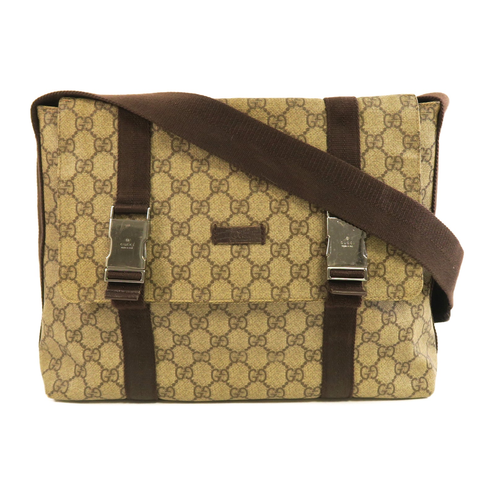 GUCCI 塗層帆布Shoulder Bag銀扣肩背袋啡色