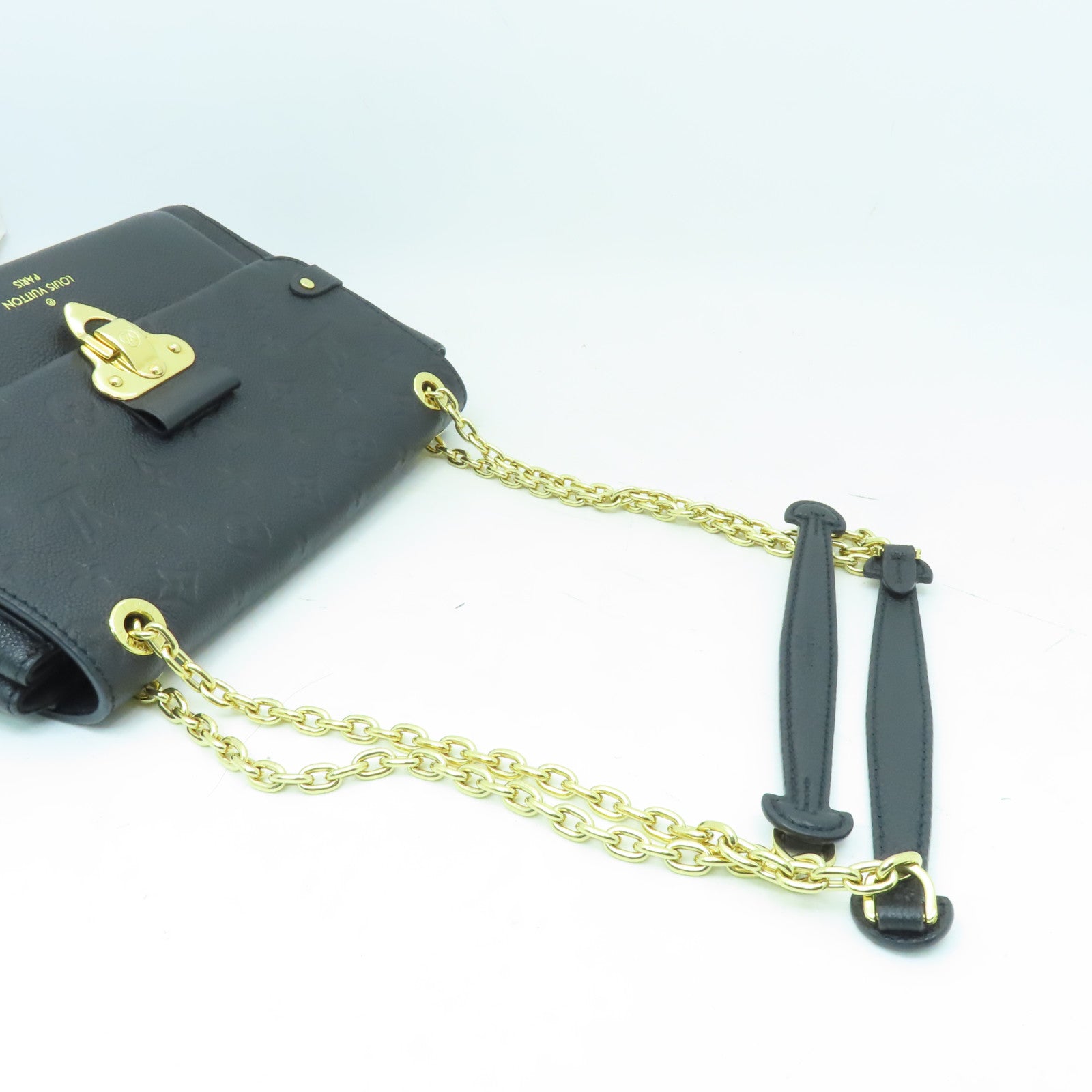 LOUIS VUITTON Monogram Empreinte Vavin PM金扣鏈帶肩背袋深藍色