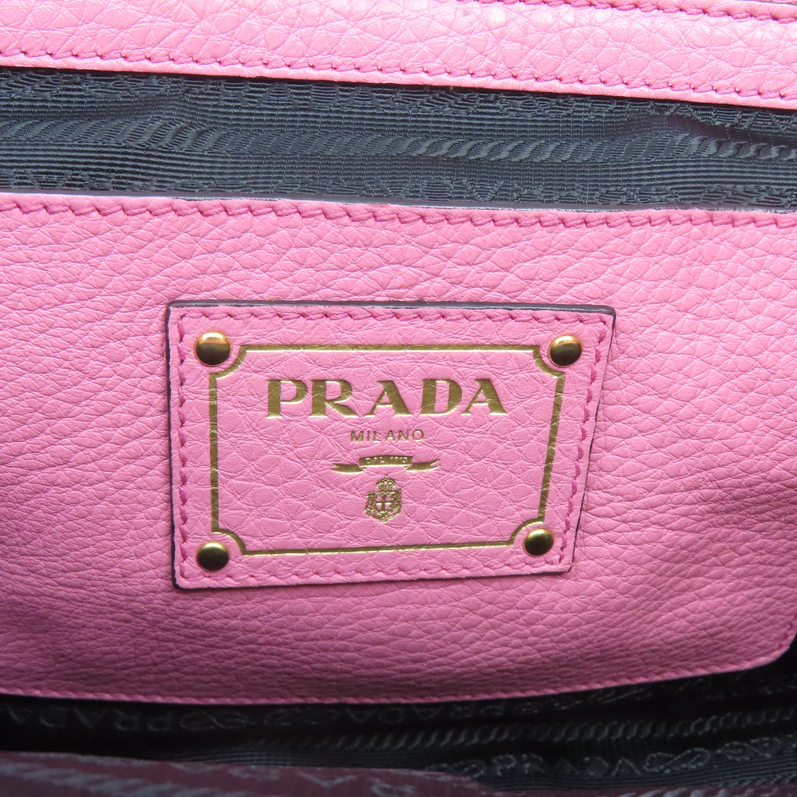 PRADA cowhide leather 2 Way Shoulder gold buckle handle shoulder bag pink