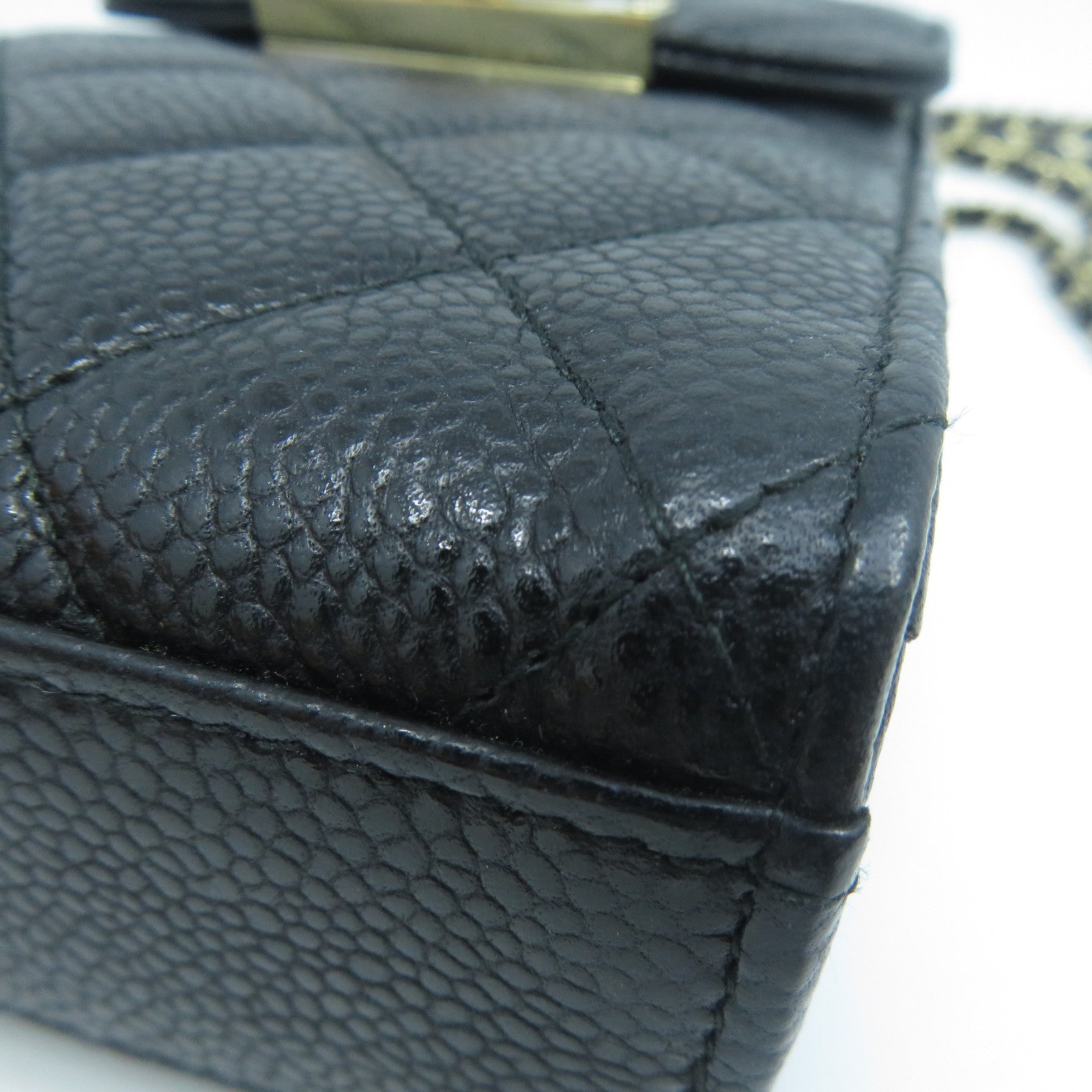 CHANEL 菱格Caviar皮革Chain Shoulder金扣鏈帶肩背袋黑色