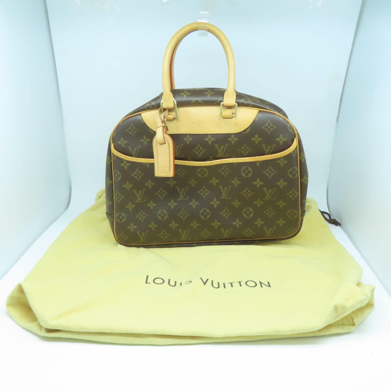 LOUIS VUITTON Monogram Deauville GM金扣手挽袋棕色
