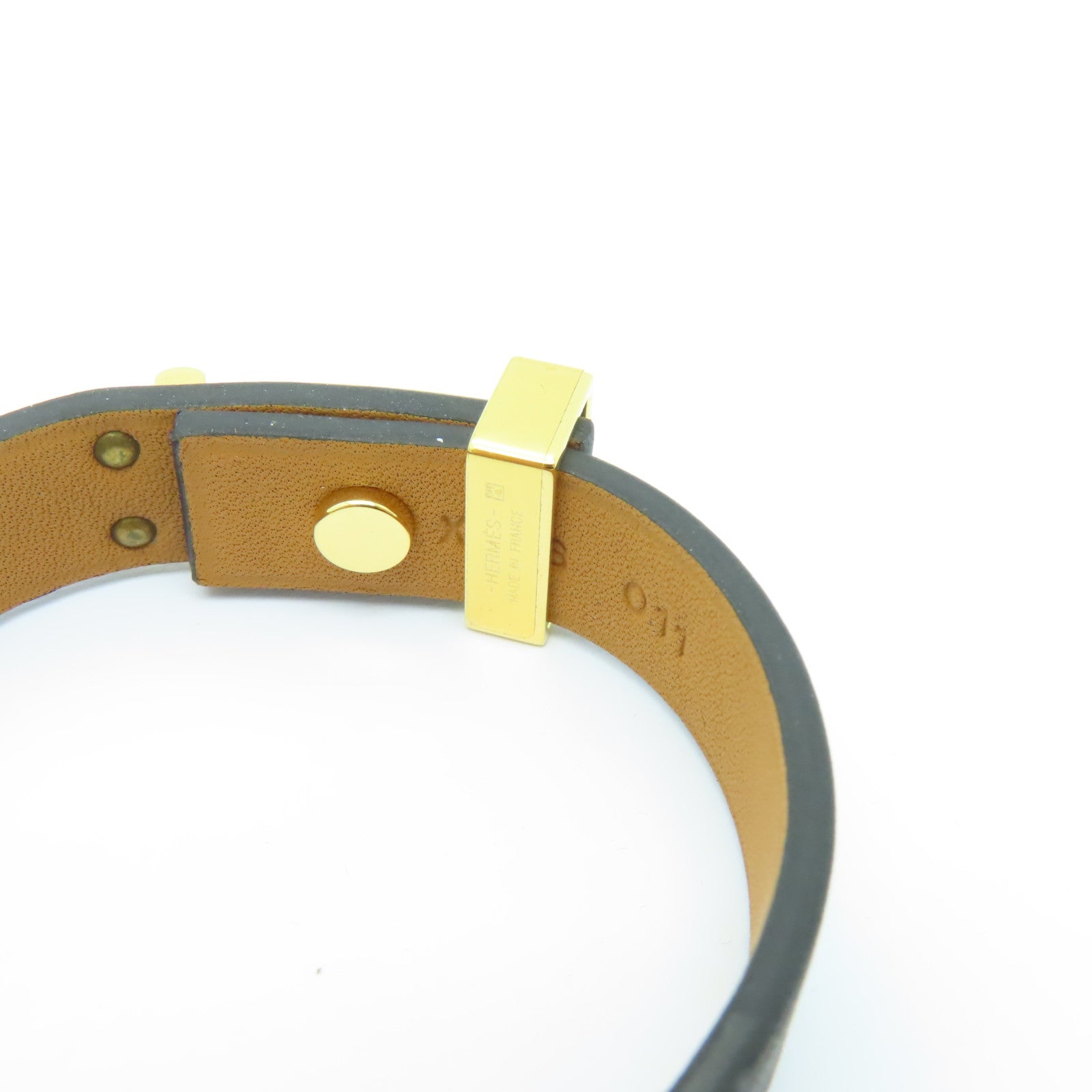 HERMES Swift皮革MINI DOG ANNEAUX金扣手鐲黑色