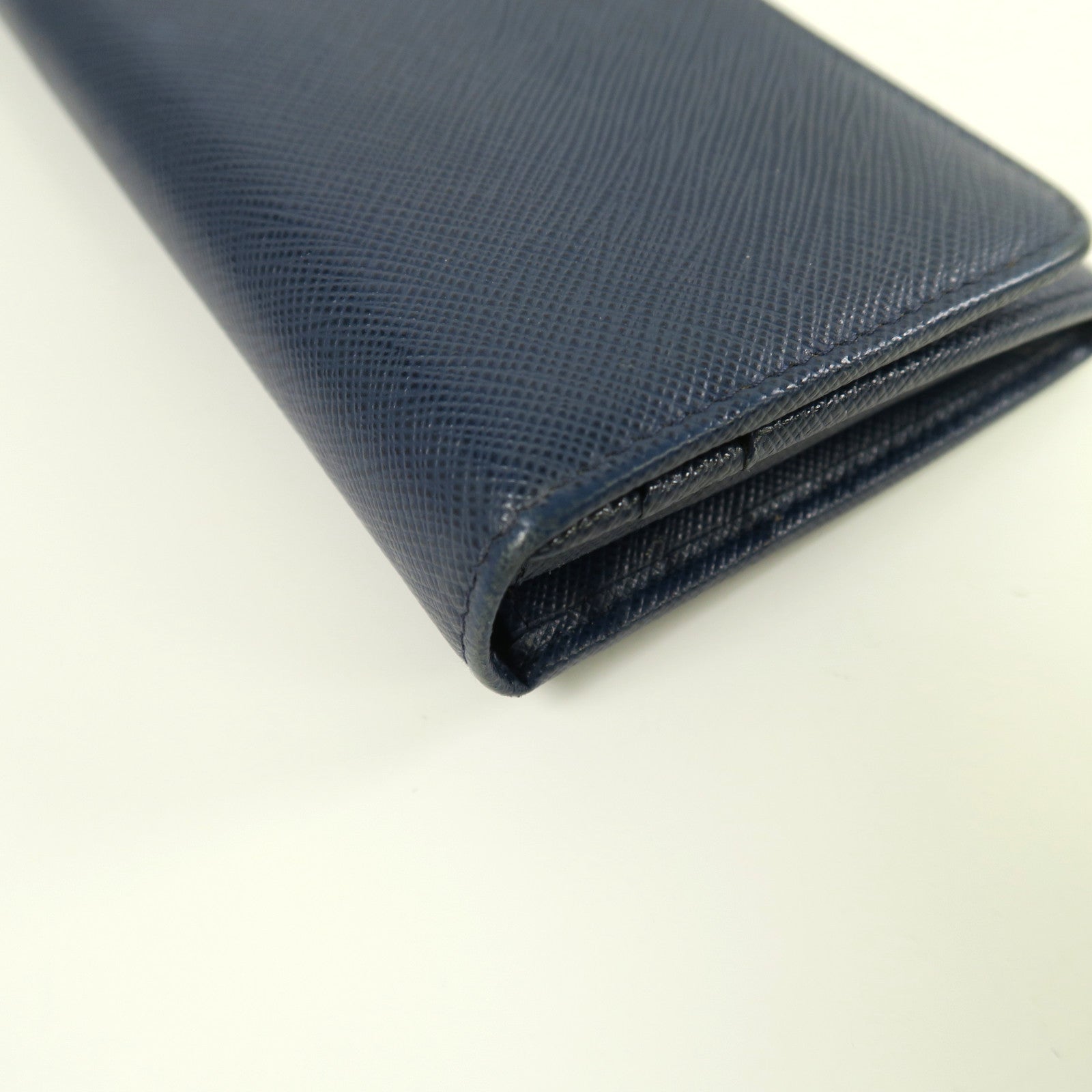 PRADA Saffiano皮革Long Wallet金扣長錢包藍色