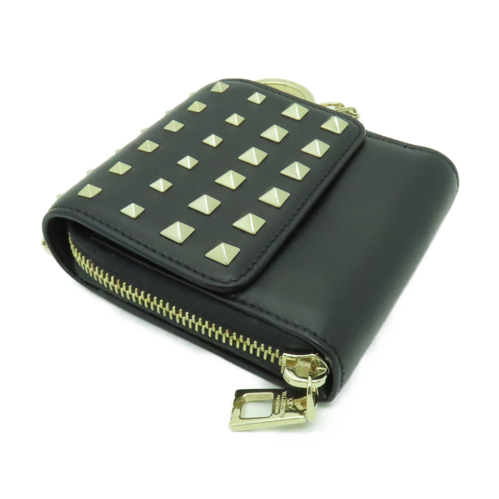 Valentino 【激減優惠】牛皮皮革Coin Case金扣零錢包黒色