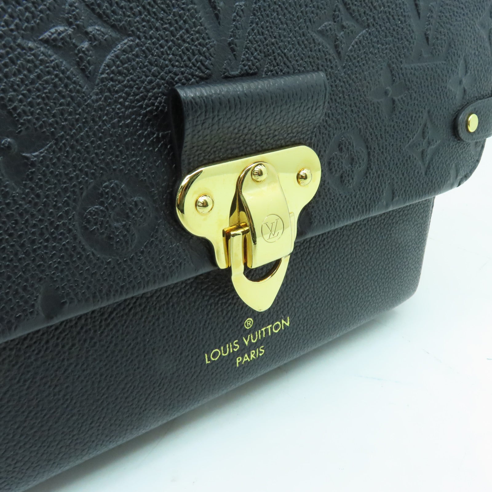 LOUIS VUITTON Monogram Empreinte Vavin PM金扣鏈帶肩背袋深藍色