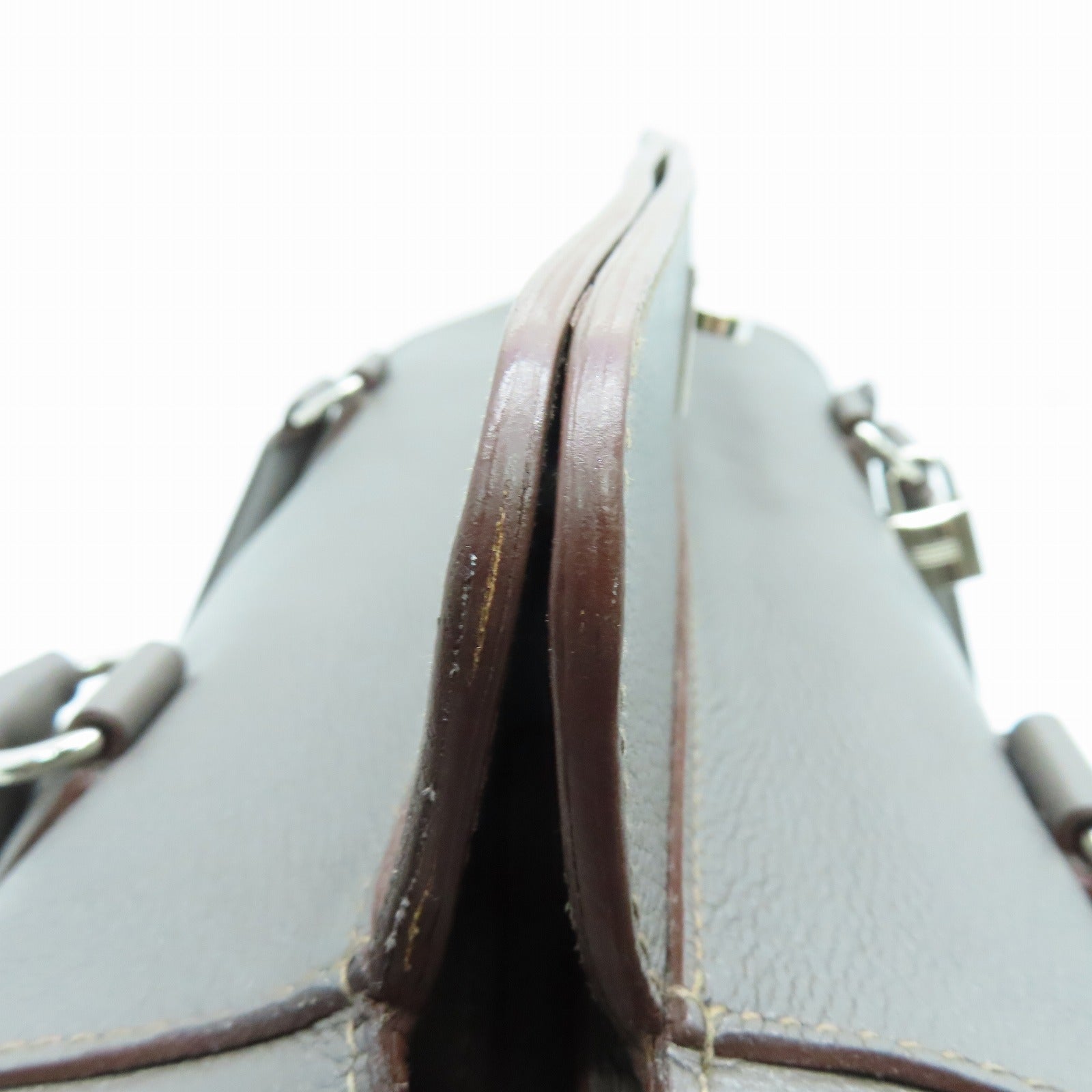 HERMES Evercolor Leather Toolbox 26 Silver Buckle Handle Shoulder Backpack Tin Gray