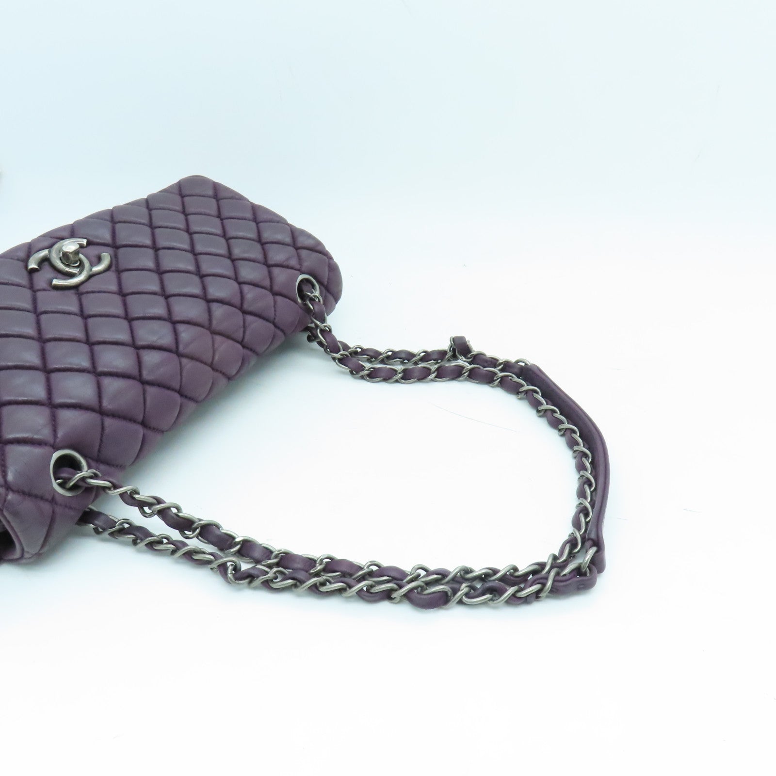 CHANEL 【激減優惠】菱格羊皮皮革Chain Shoulder銀扣鏈帶肩背袋紫色