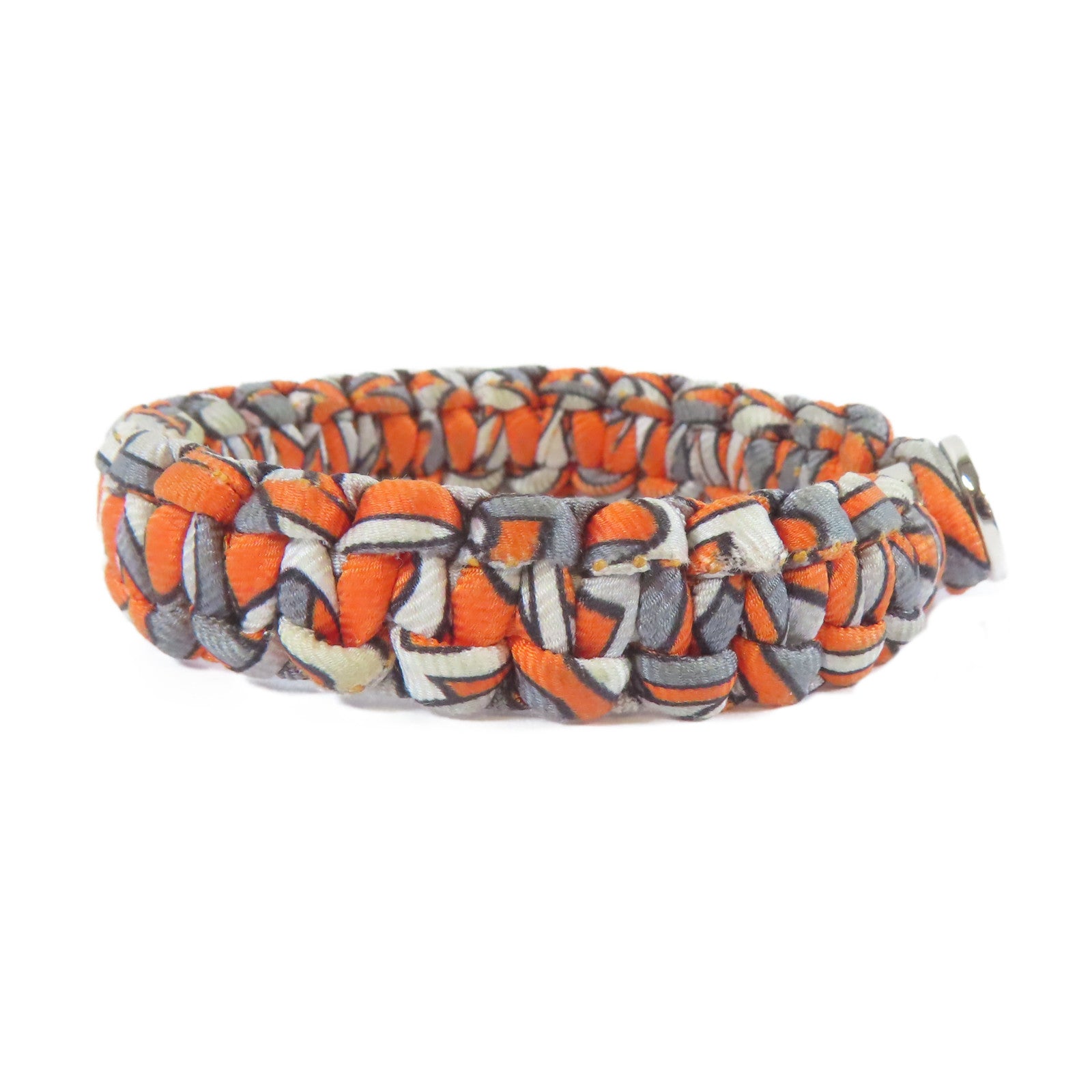 HERMES 絲質Multiprint Braided Bracelet銀扣手鐲橙色/灰色#16cm
