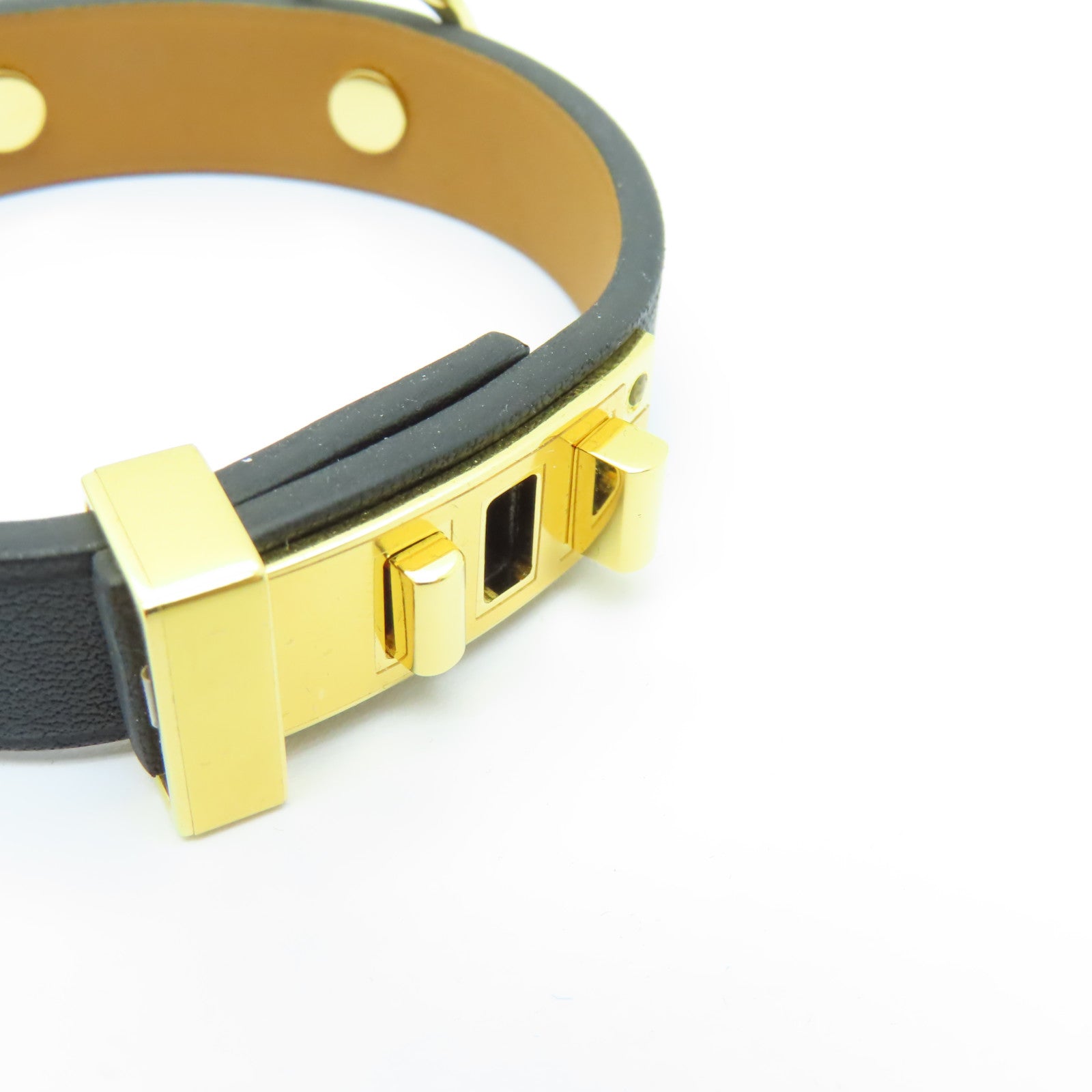 HERMES Swift皮革MINI DOG ANNEAUX金扣手鐲黑色